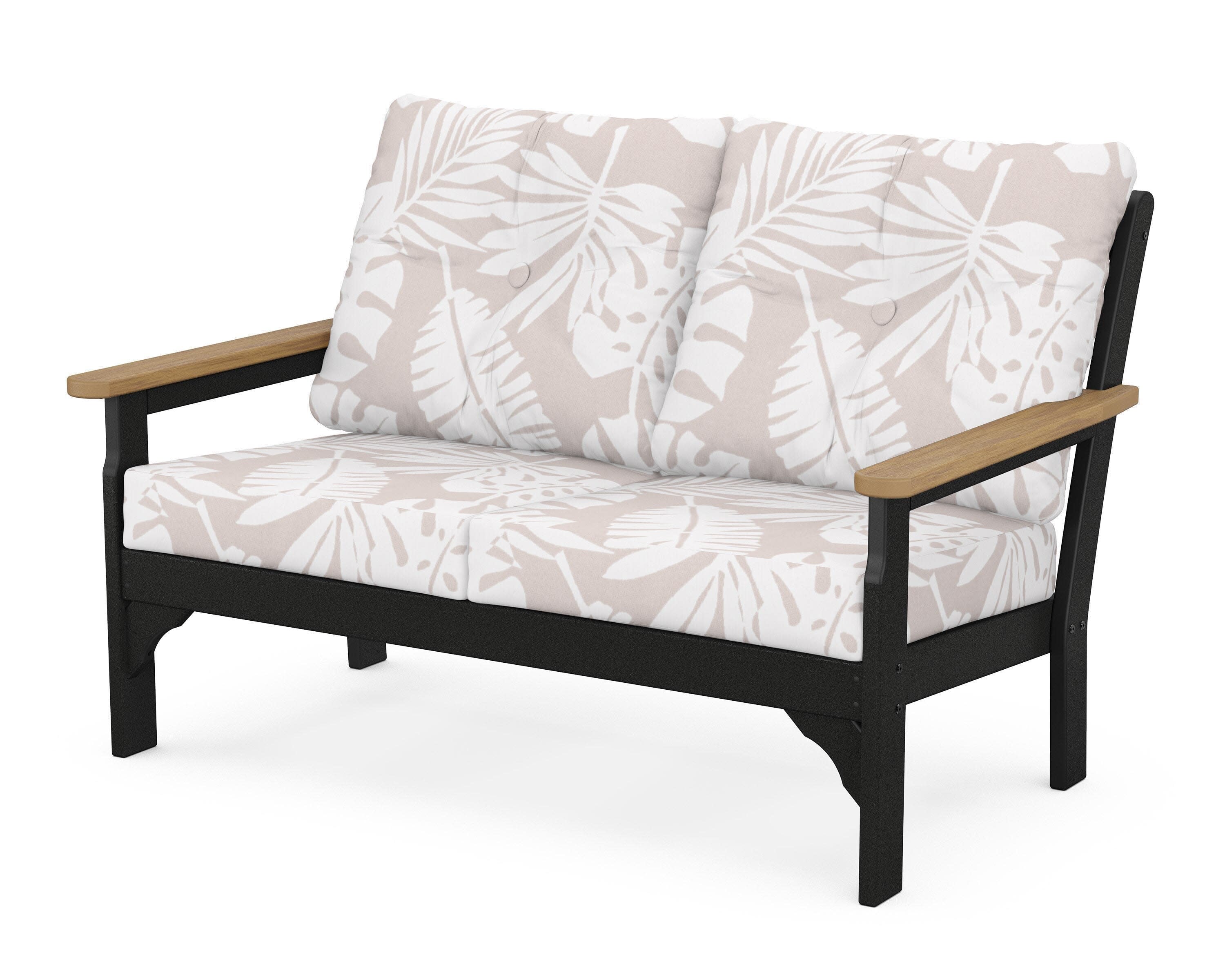 Vineyard Deep Seating Loveseat in Black / Natural / Leaf Dune Burlap