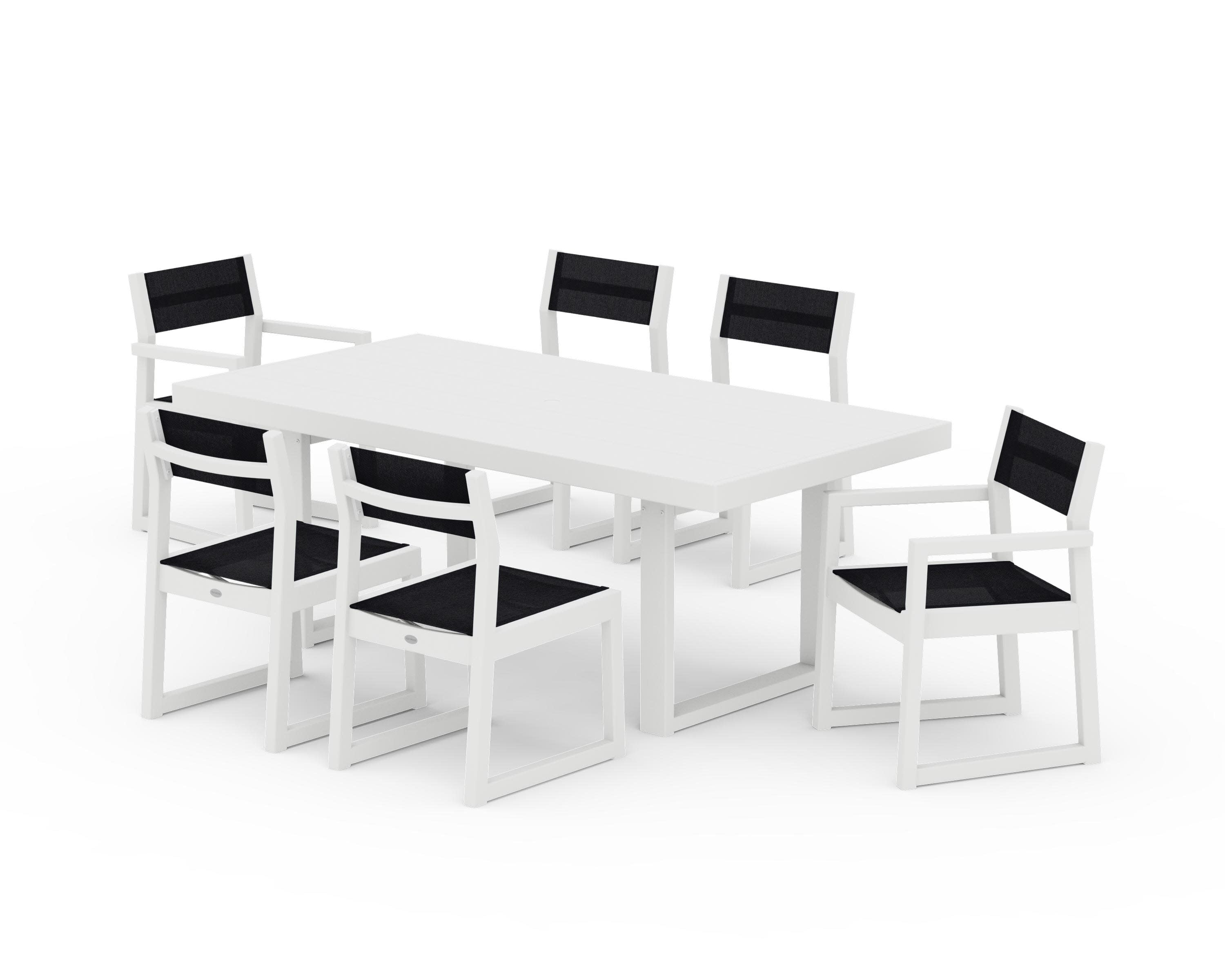 EDGE Sling 7-Piece Dining Set in White / Black Sling