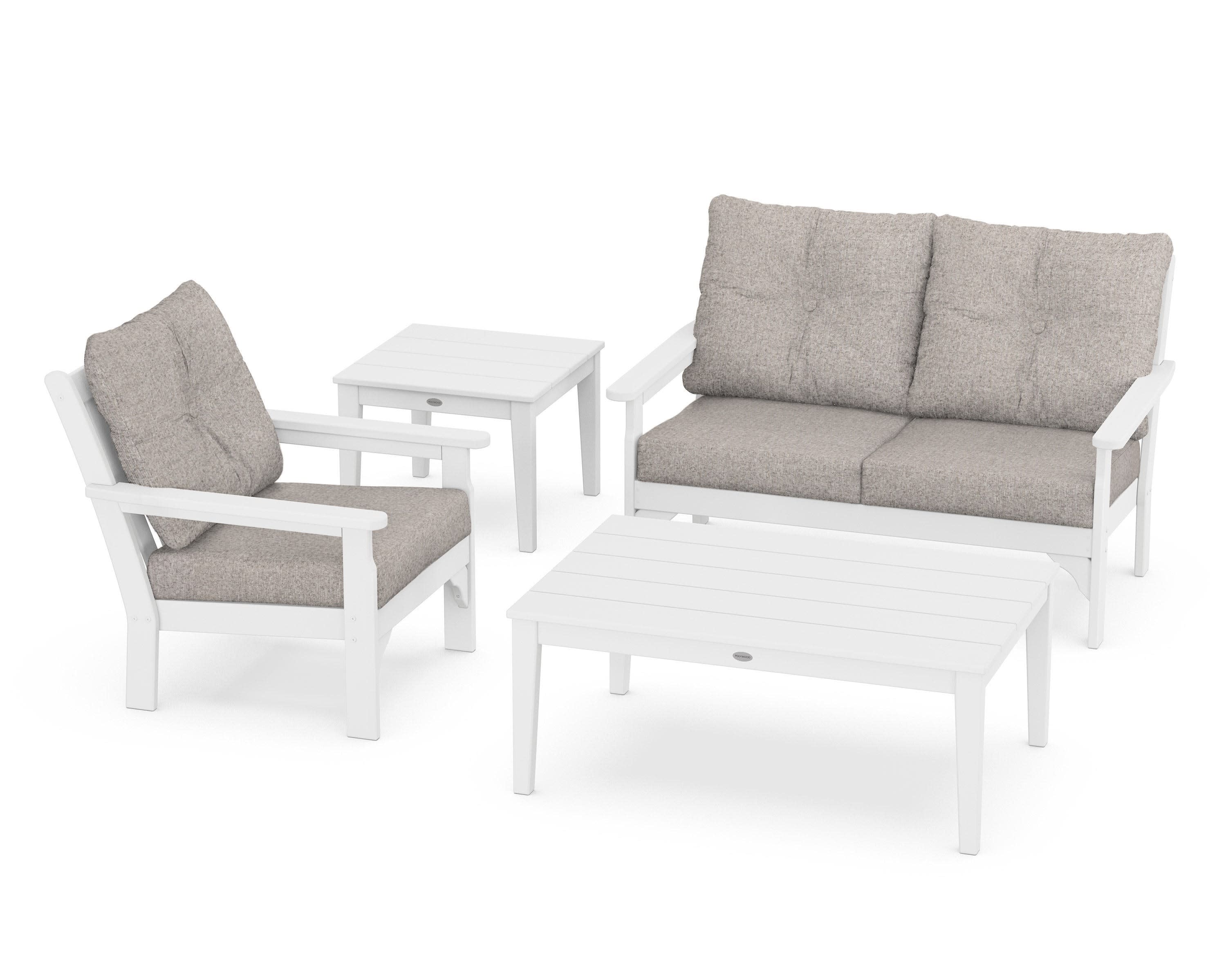 Vineyard 4-Piece Deep Seating Set in White / Weathered Tweed