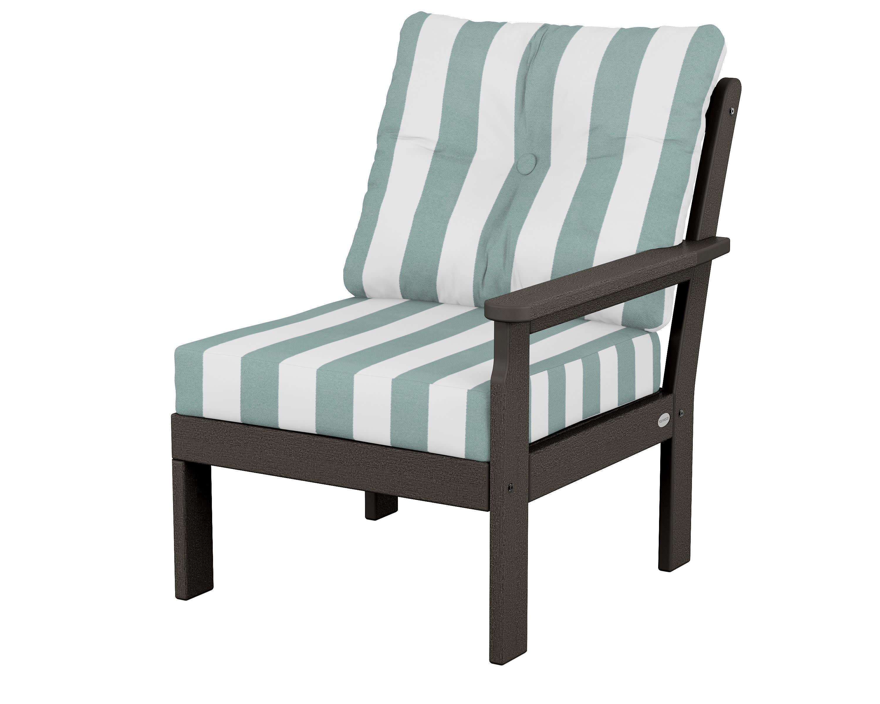 Vineyard Modular Right Arm Chair in Vintage Coffee / Cabana Stripe Glacier Spa
