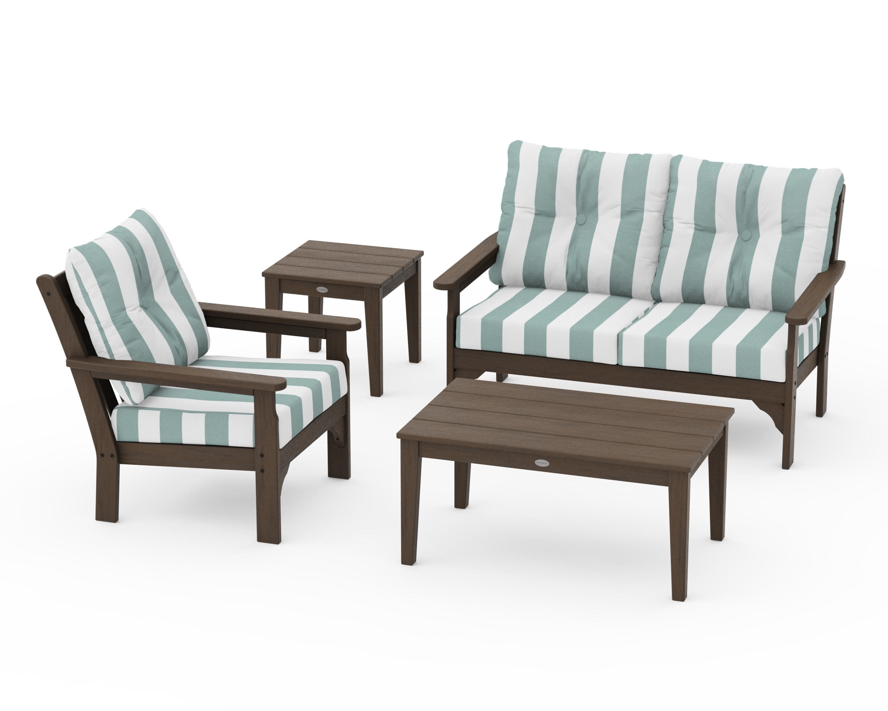 Vineyard 4-Piece Deep Seating Set in Kona / Cabana Stripe Glacier Spa