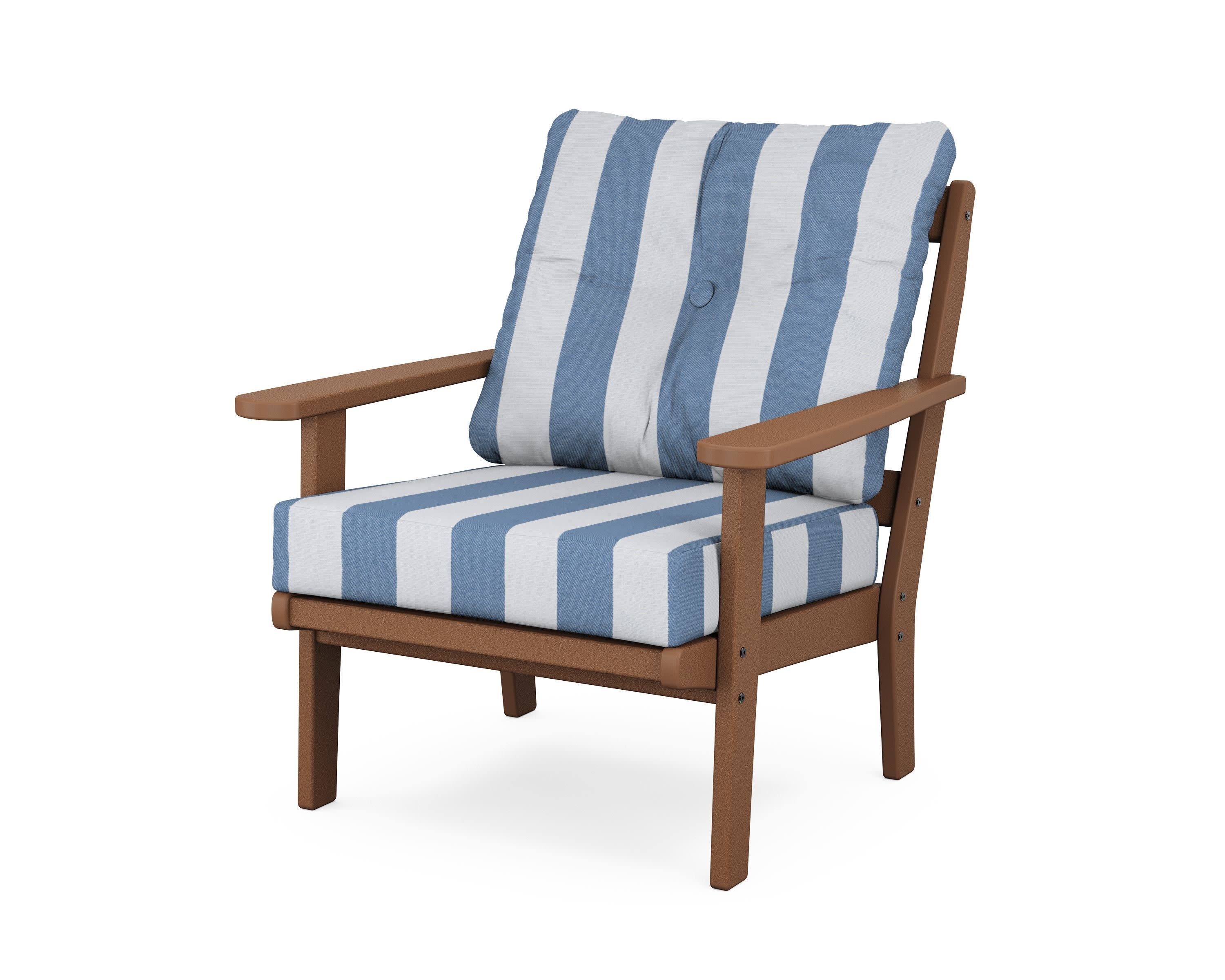 Mission Deep Seating Chair in Teak / Cabana Stripe Sky Blue