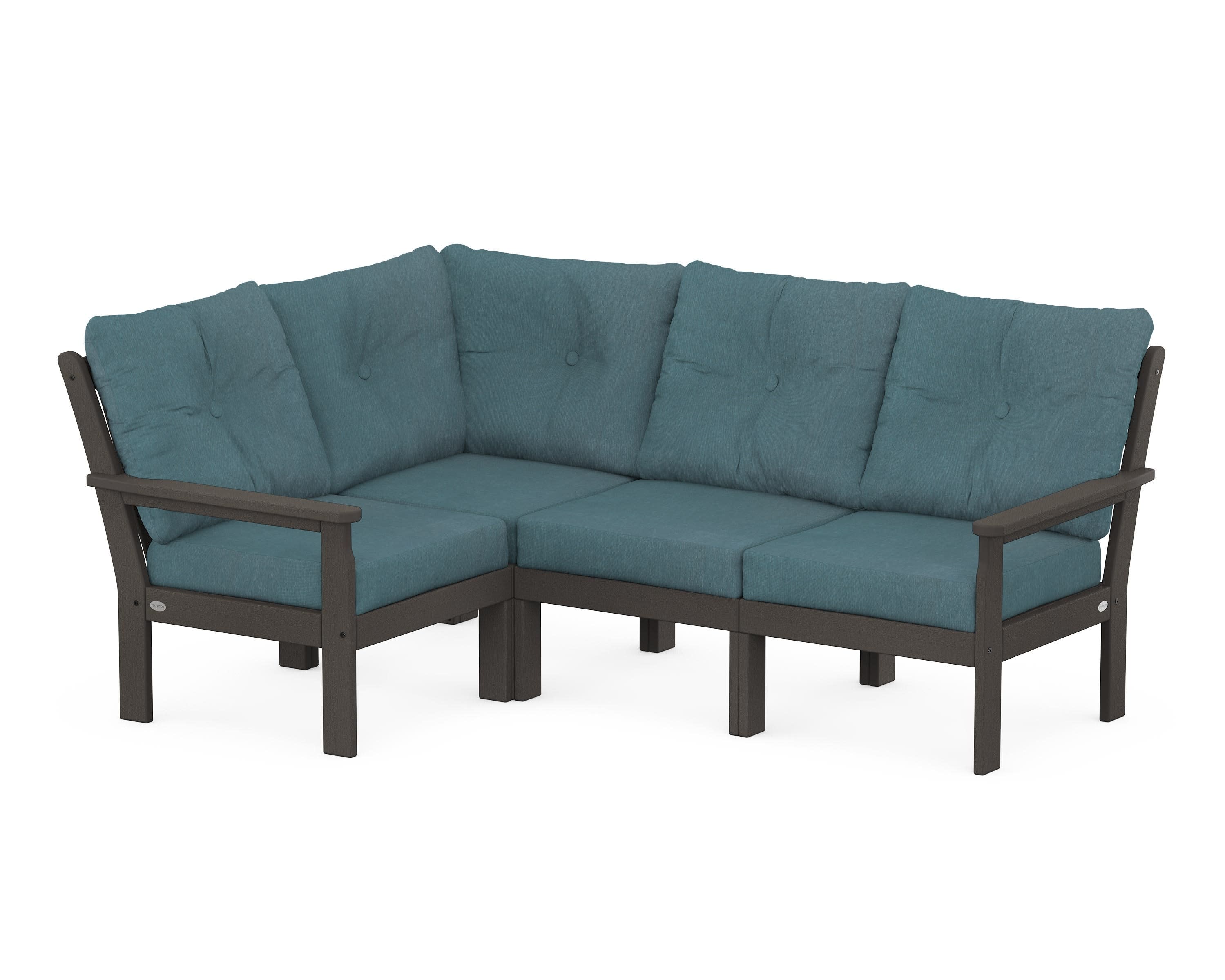 Vineyard 4-Piece Sectional in Vintage Coffee / Ocean Teal
