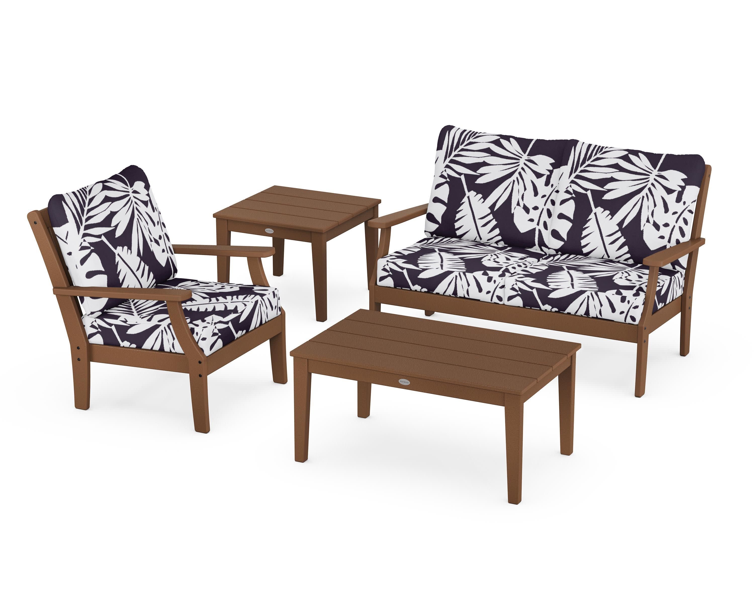 Braxton 4-Piece Deep Seating Set in Teak / Leaf Navy