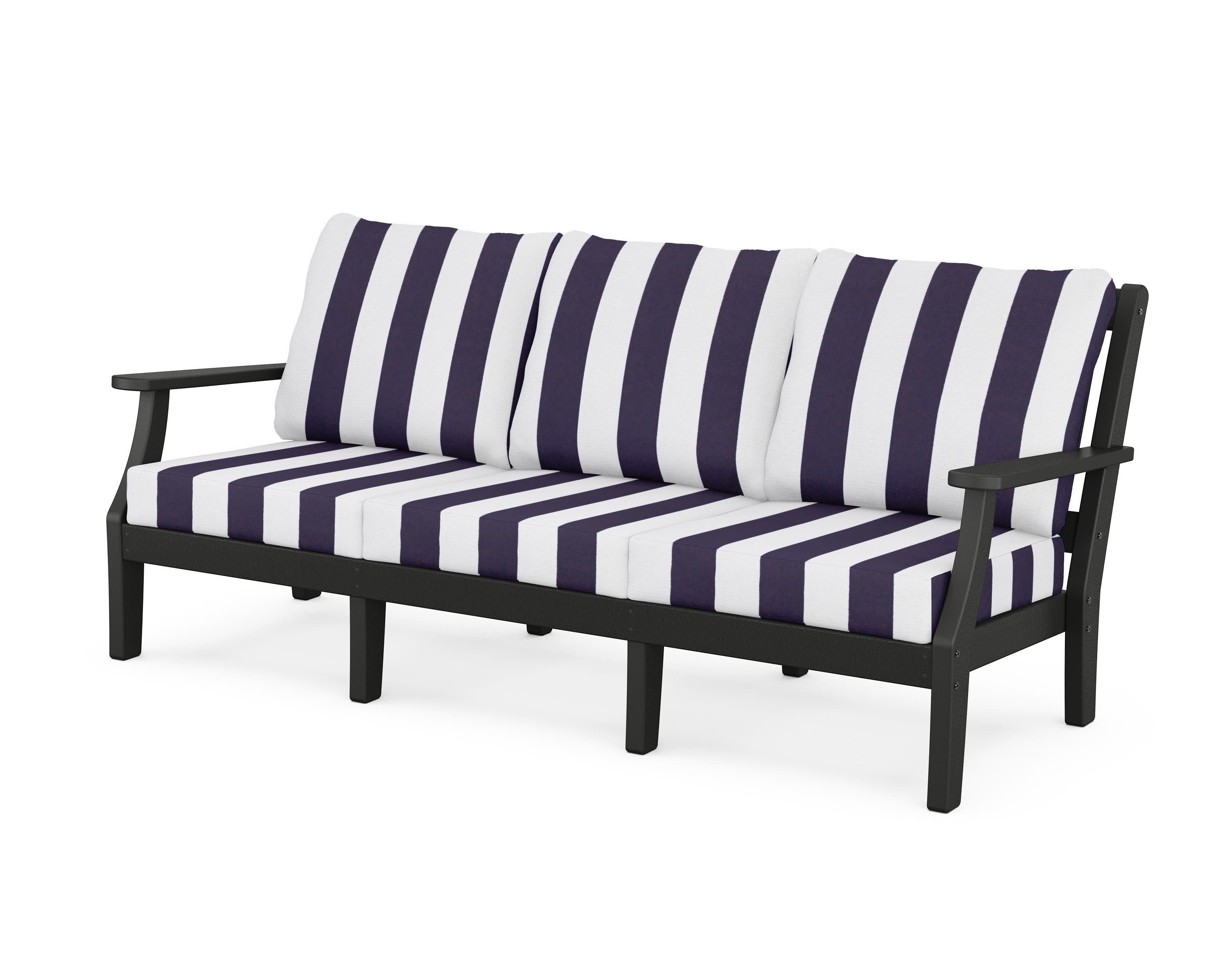 Chinoiserie Deep Seating Sofa in Black / Cabana Stripe Navy