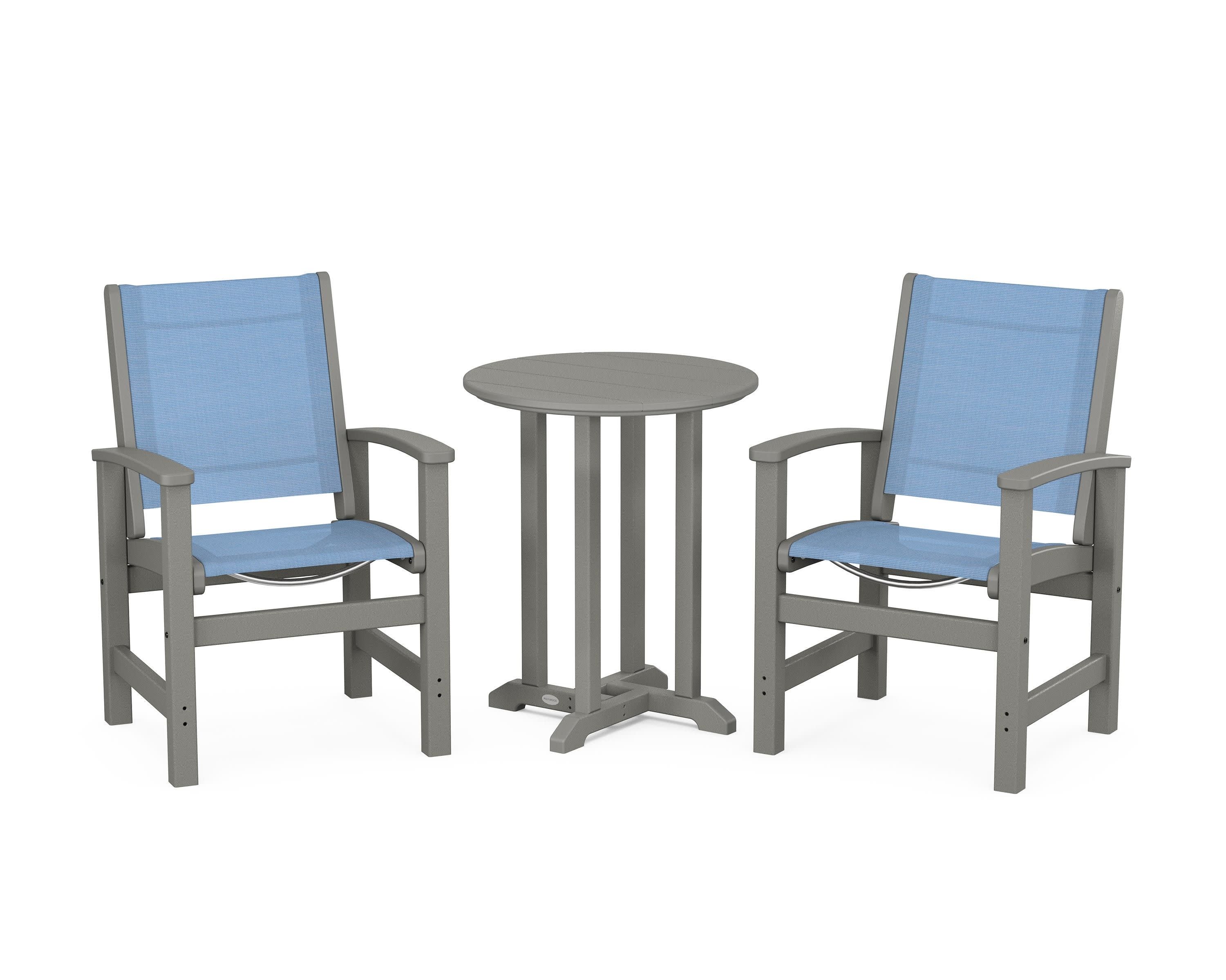 Coastal 3-Piece Round Bistro Dining Set in Slate Grey / Poolside Sling
