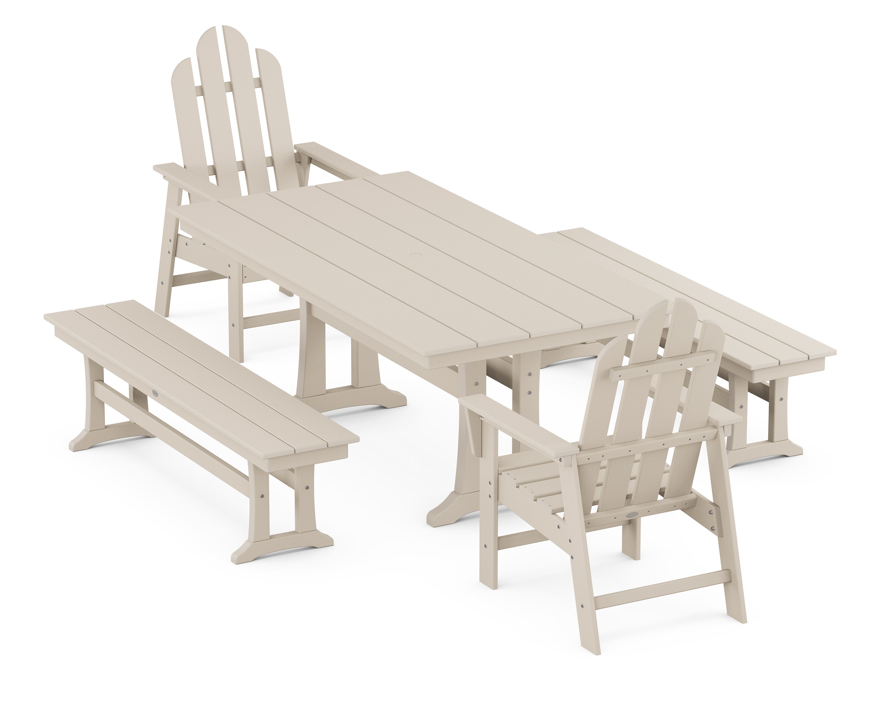 Long Island 5-Piece Farmhouse Dining Set With Trestle Legs in Sand
