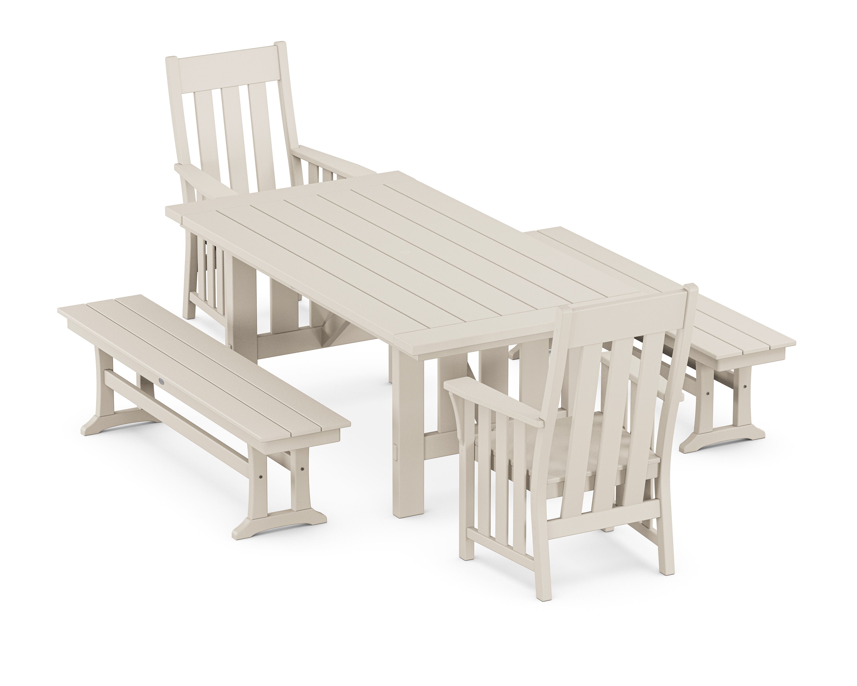 Acadia 5-Piece Dining Set with Benches in Sand