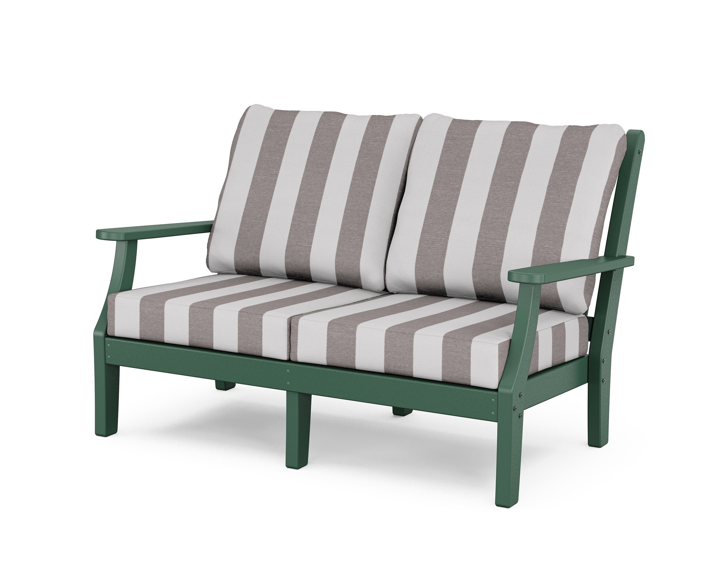 Wovendale Deep Seating Loveseat in Green / Cabana Stripe Grey Mist
