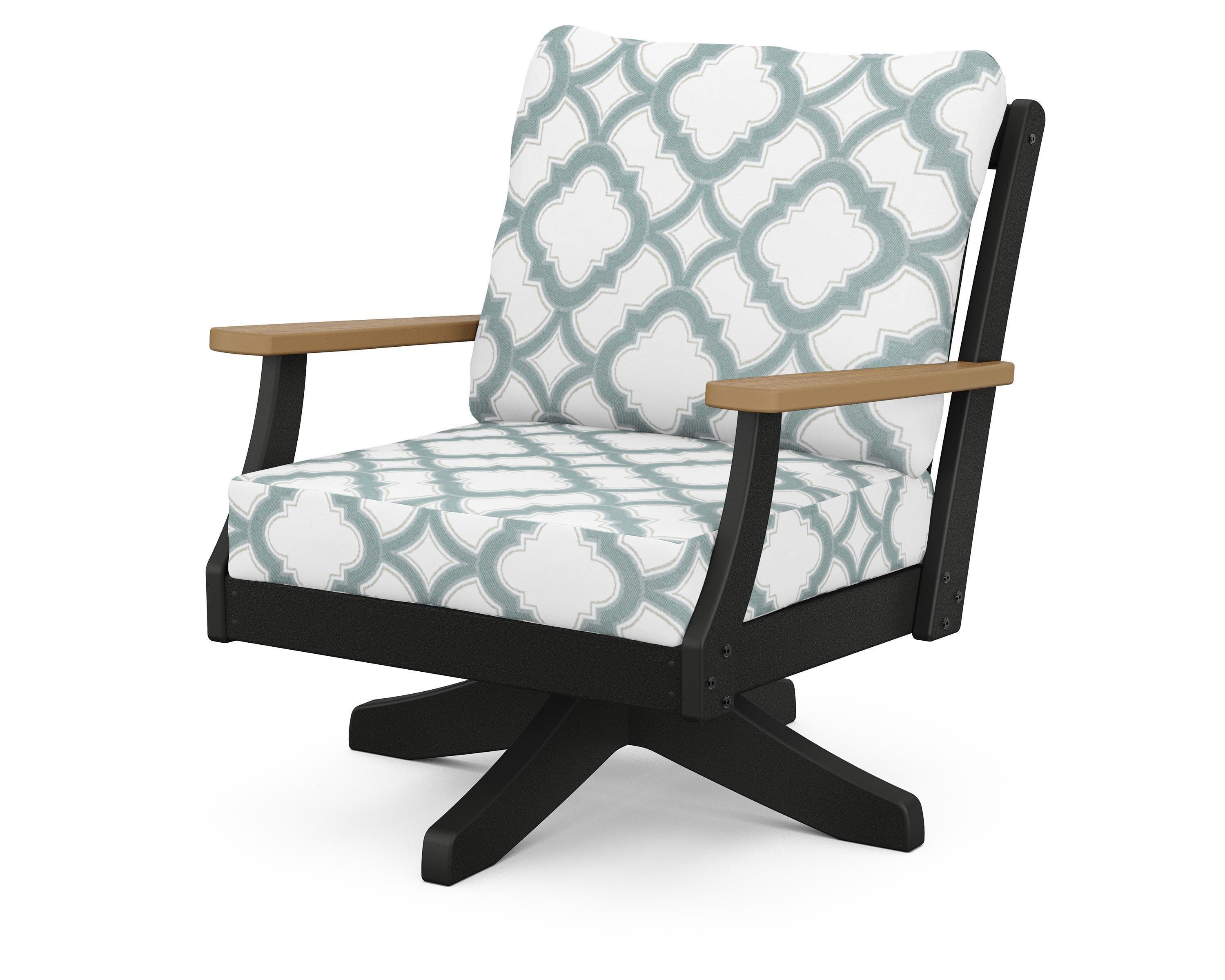 Braxton Deep Seating Swivel Chair in Black / Natural / Trellis Glacier Spa