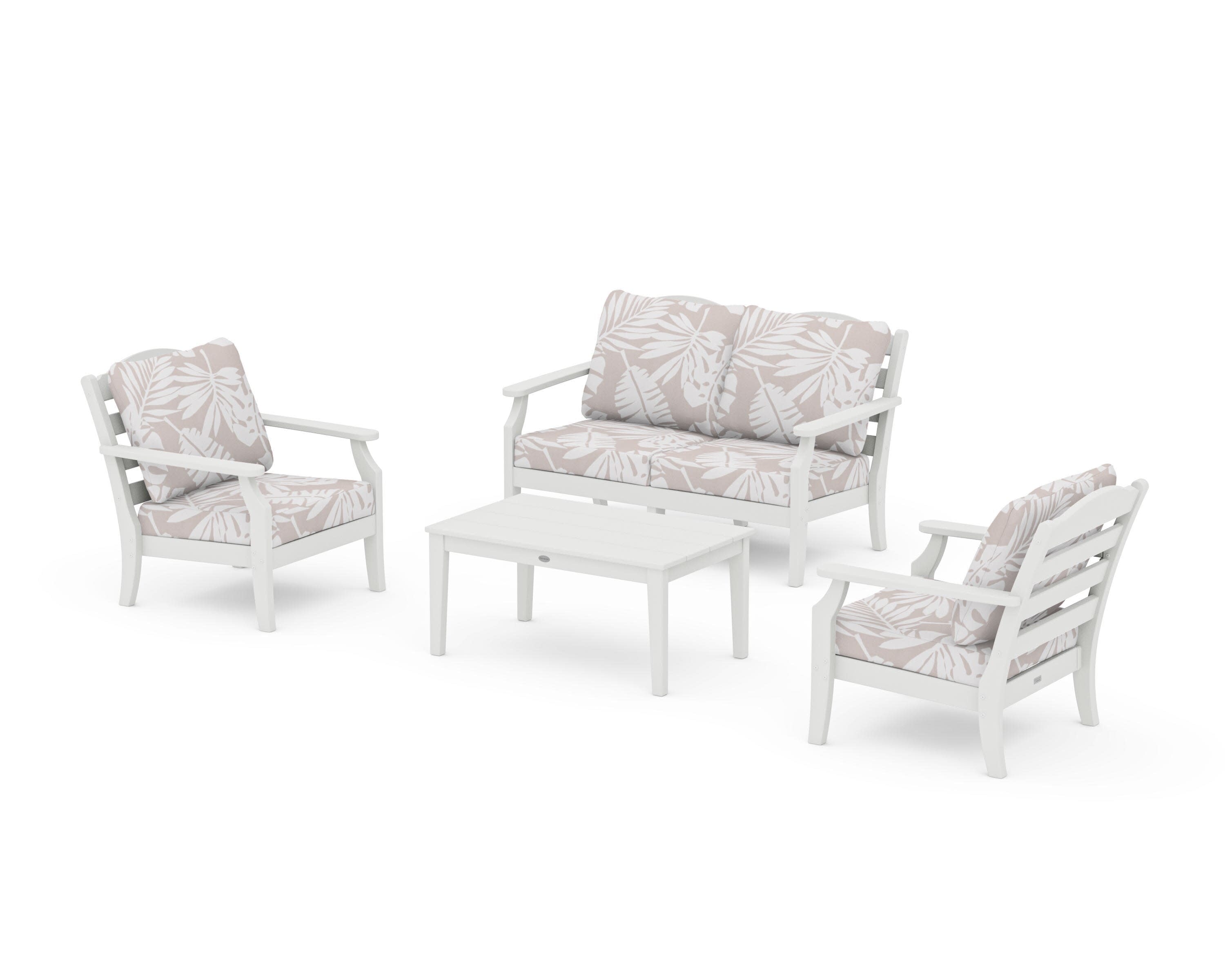 Savannah 4-Piece Deep Seating Set with Loveseat in Vintage White / Leaf Dune Burlap