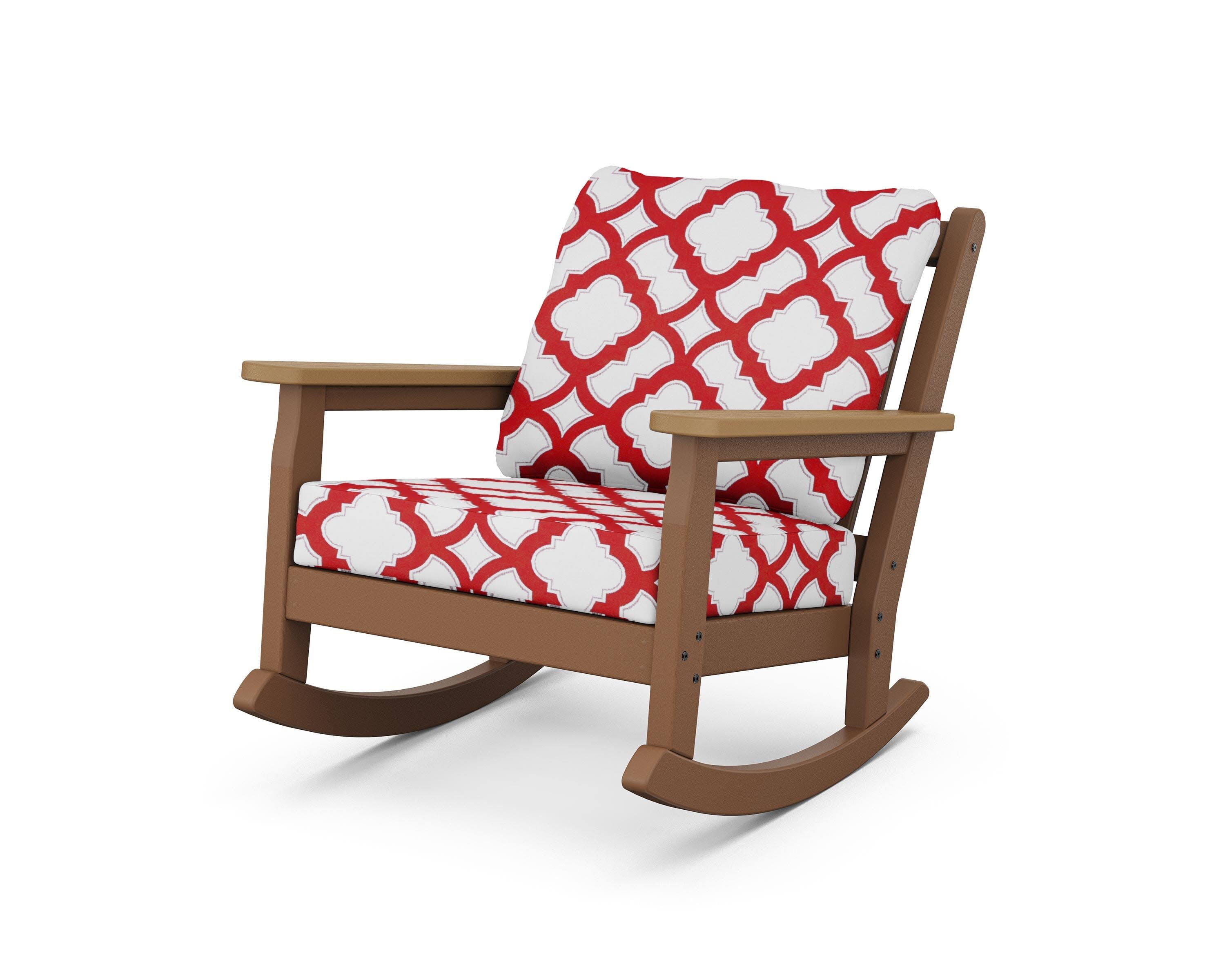 Chippendale Deep Seating Rocking Chair in Teak / Natural / Trellis Crimson