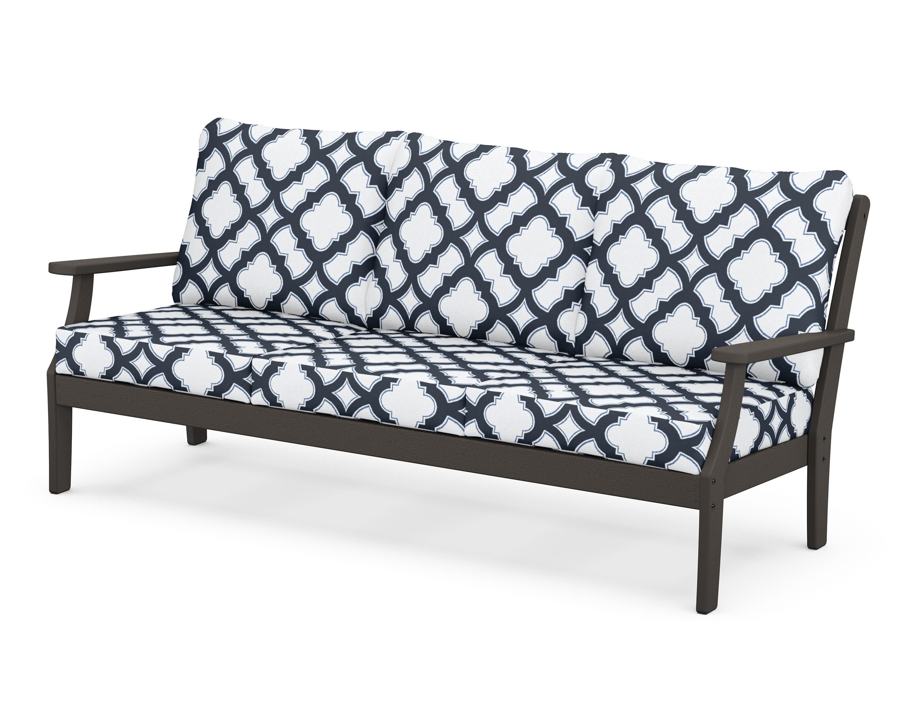 Braxton Deep Seating Sofa in Vintage Coffee / Trellis Marine Indigo