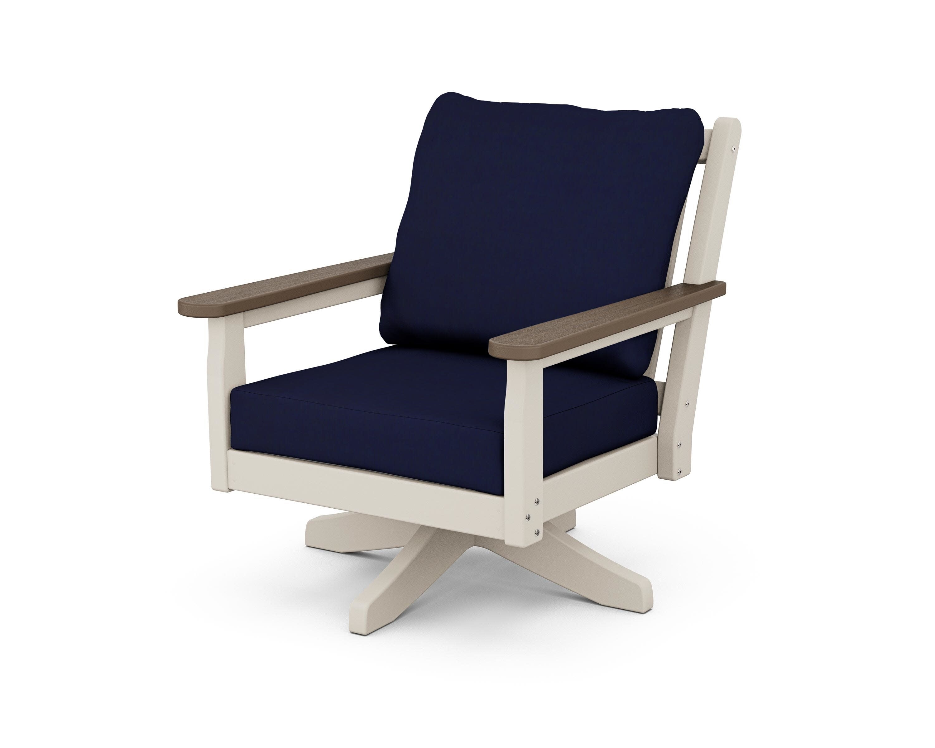 Chippendale Deep Seating Swivel Chair in Sand / Kona / Navy