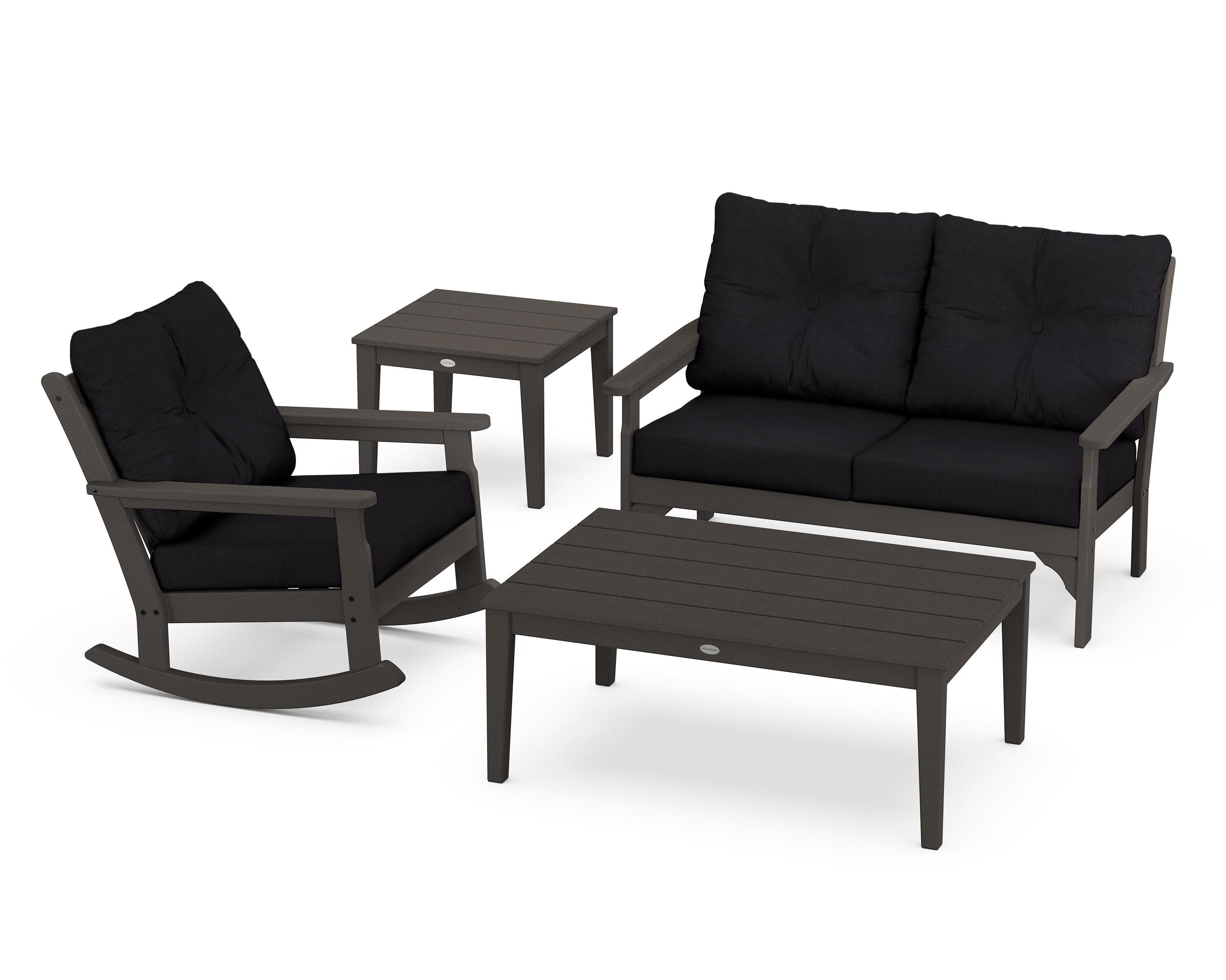 Vineyard 4-Piece Deep Seating Rocker Set in Vintage Coffee / Midnight Linen