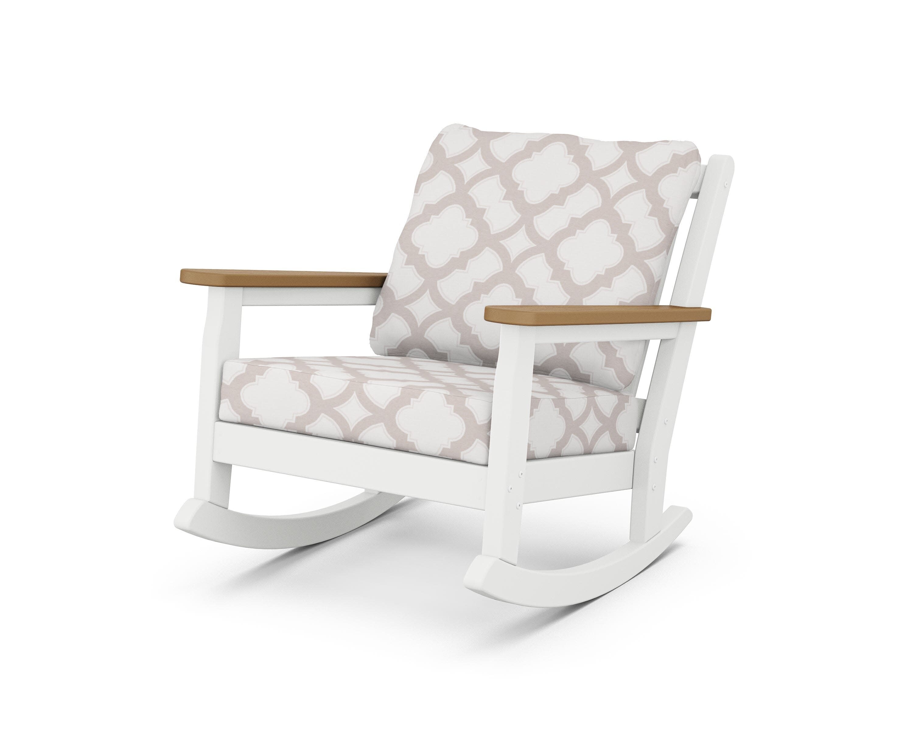 Chippendale Deep Seating Rocking Chair in White / Natural / Trellis Dune Burlap