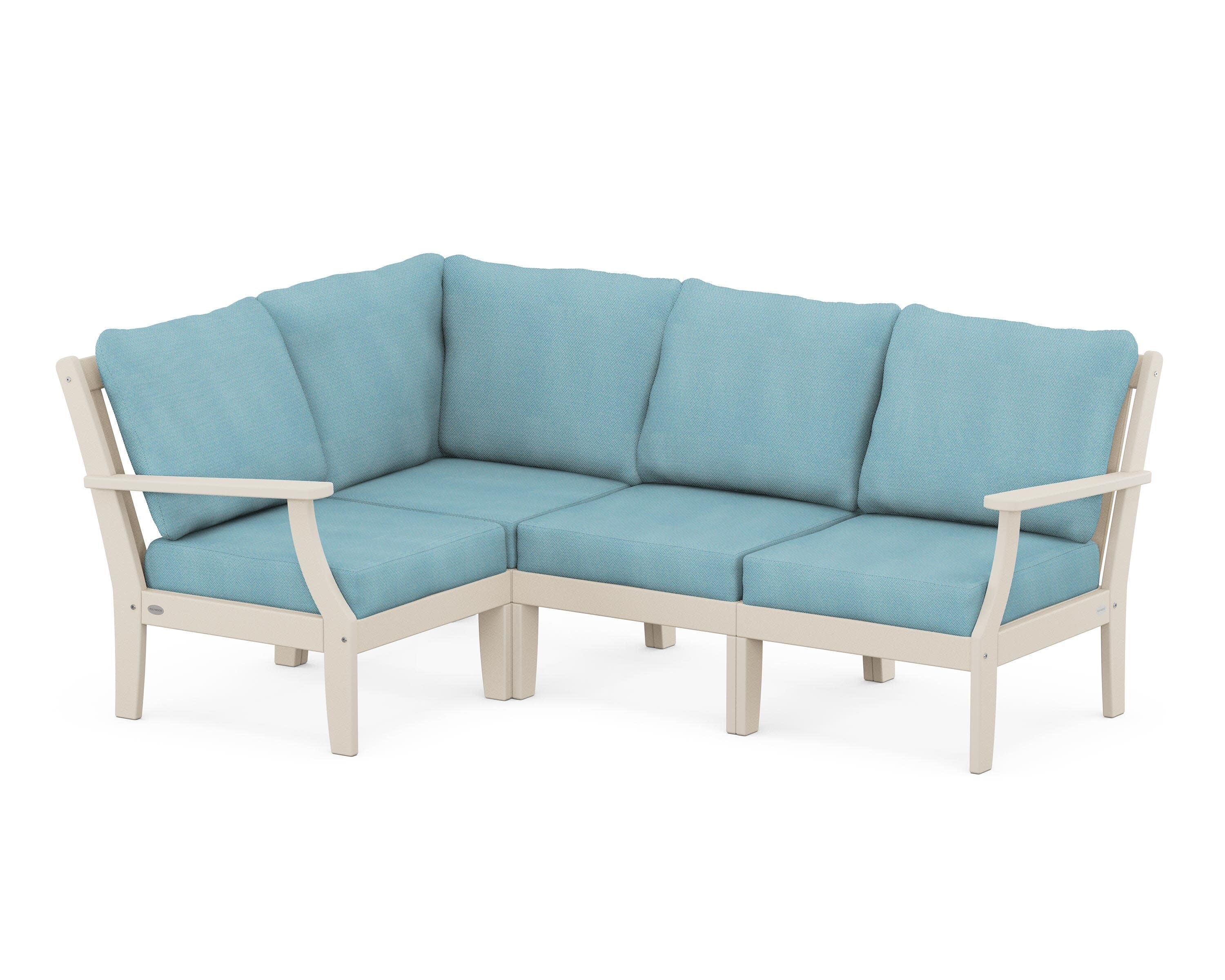 Braxton Modular 4-Piece Deep Seating Set in Sand / Lattice Sky Blue