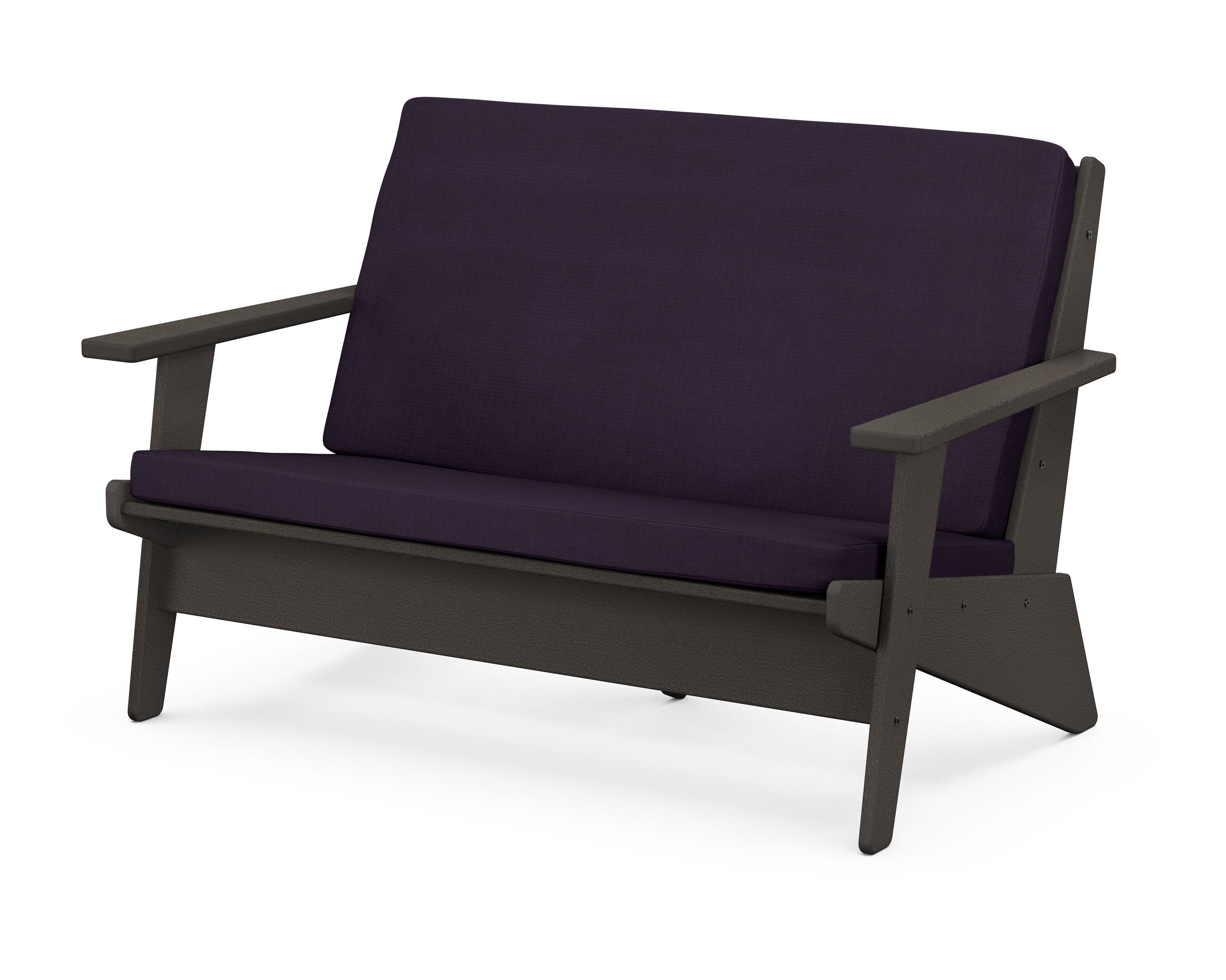 Riviera Modern Lounge Loveseat in Vintage Coffee / Navy Linen