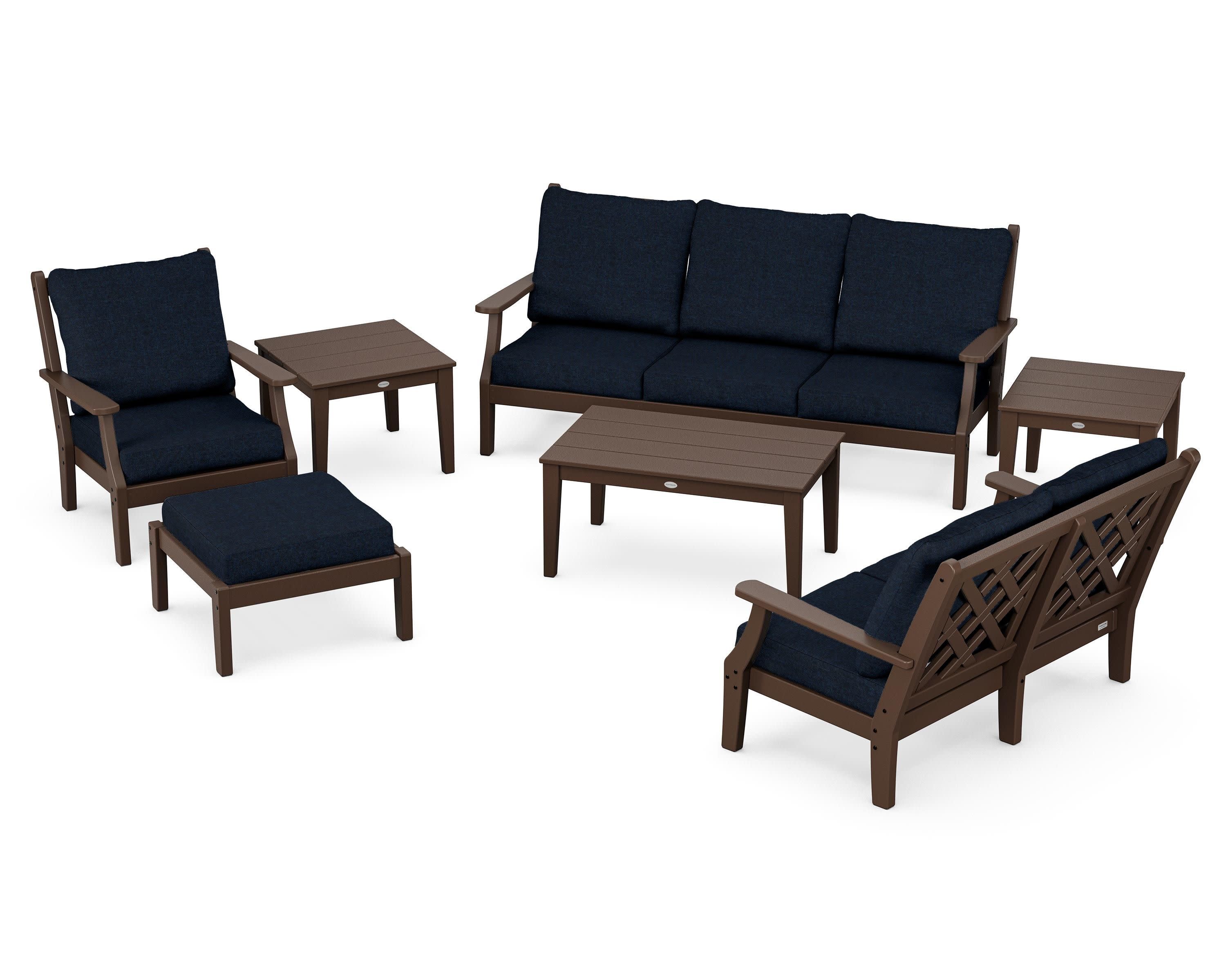 Wovendale 7-Piece Deep Seating Set in Mahogany / Marine Indigo