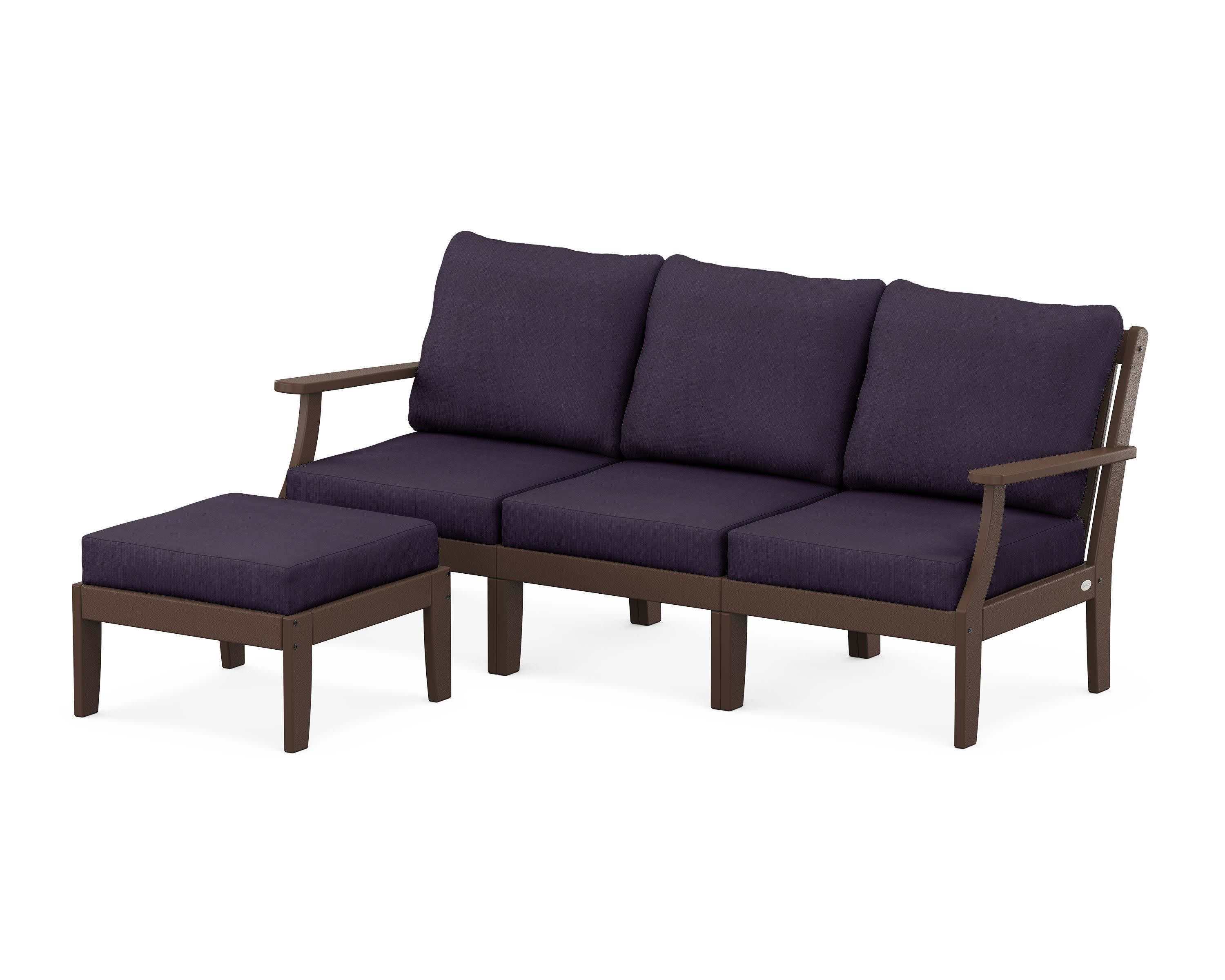 Braxton Modular 4-Piece Deep Seating Set with Ottoman in Mahogany / Navy Linen