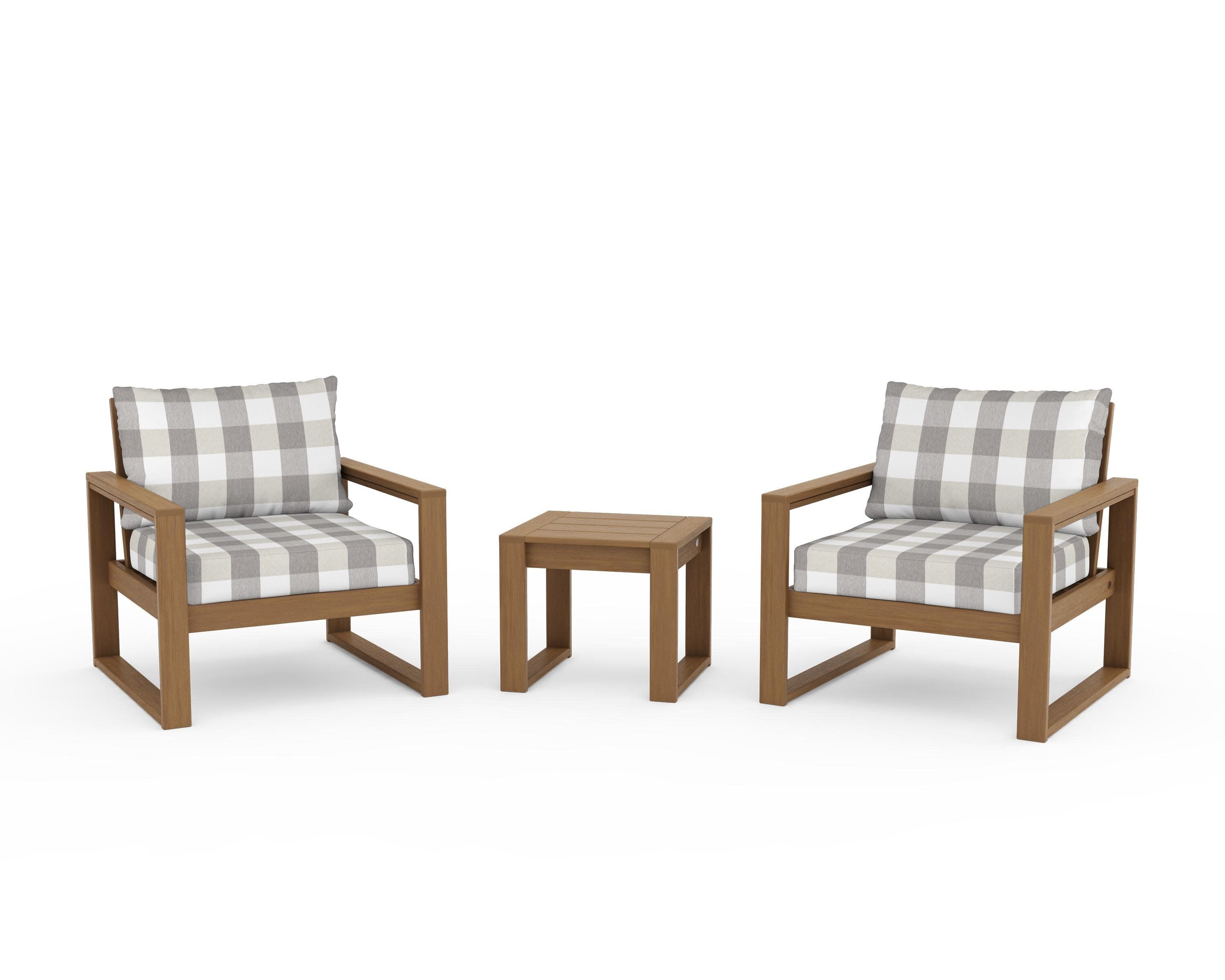 EDGE Sectional 3-Piece Deep Seating Set in Natural / Buffalo Plaid Grey Mist