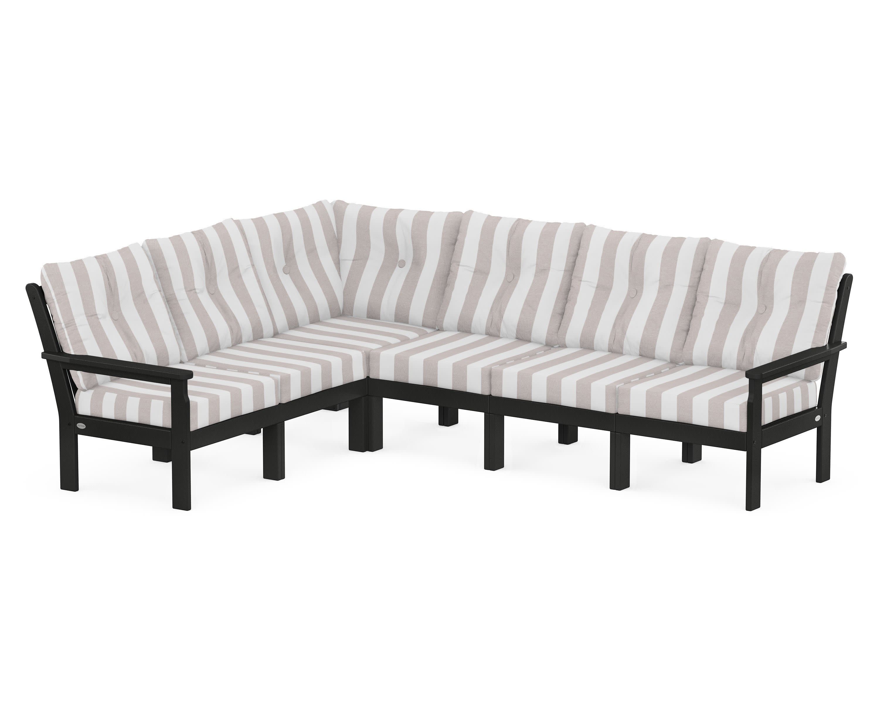 Vineyard 6-Piece Sectional in Black / Cabana Stripe Dune Burlap