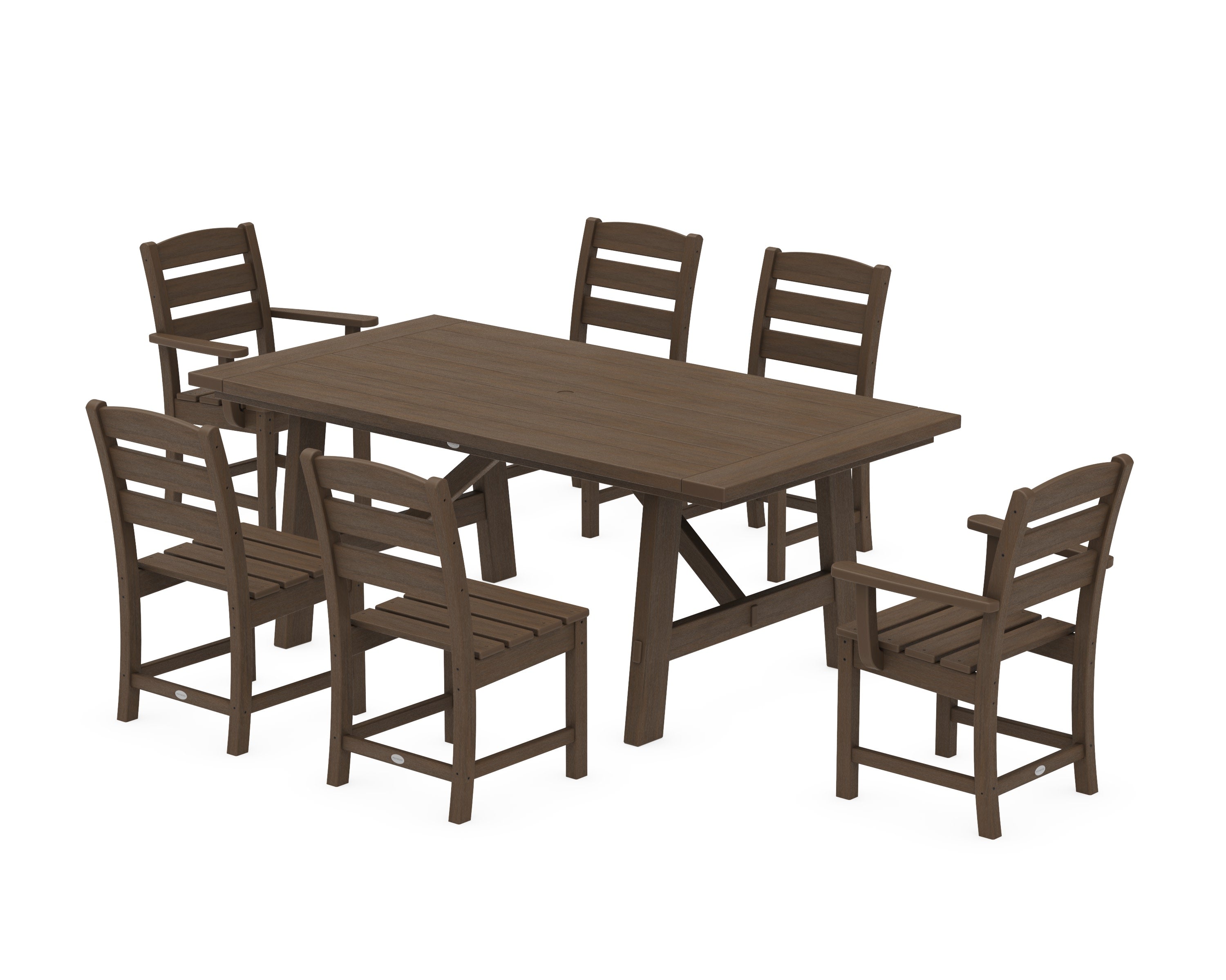 Lakeside 7-Piece Rustic Farmhouse Dining Set in Kona