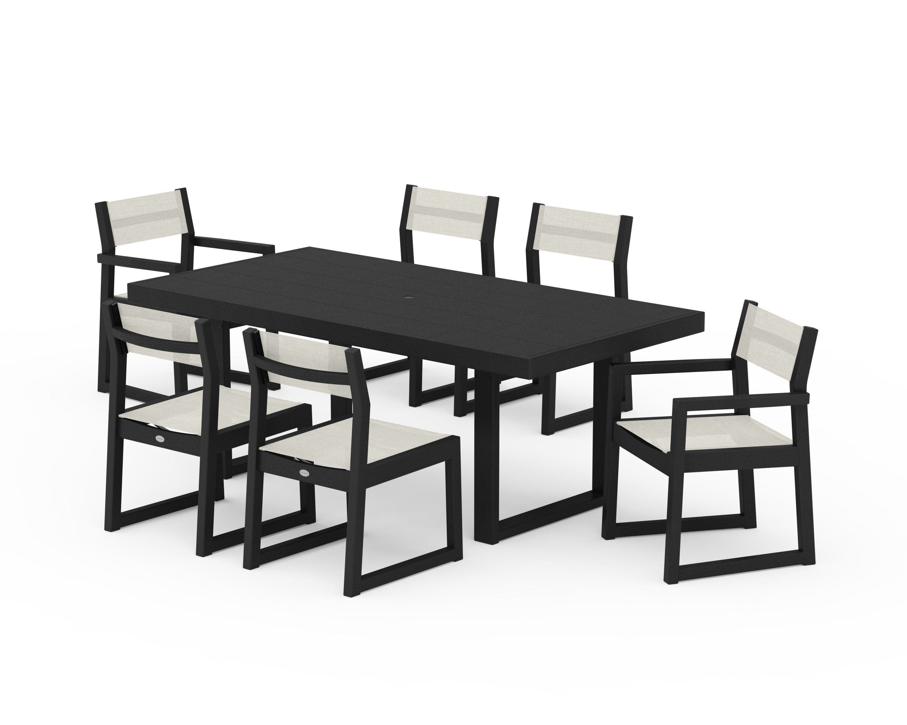 EDGE Sling 7-Piece Dining Set in Black / Parchment Sling