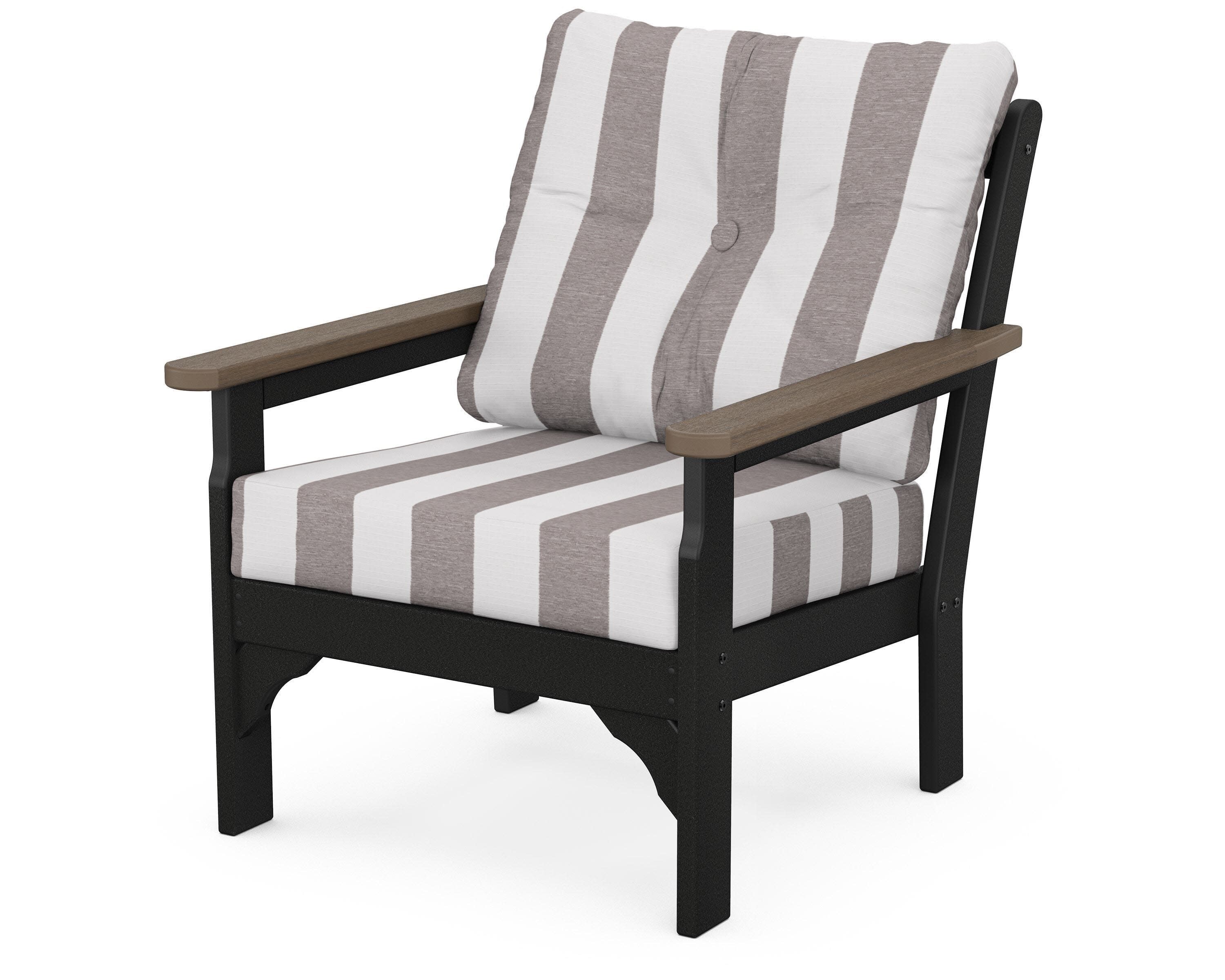 Vineyard Deep Seating Chair in White / Kona / Cabana Stripe Grey Mist