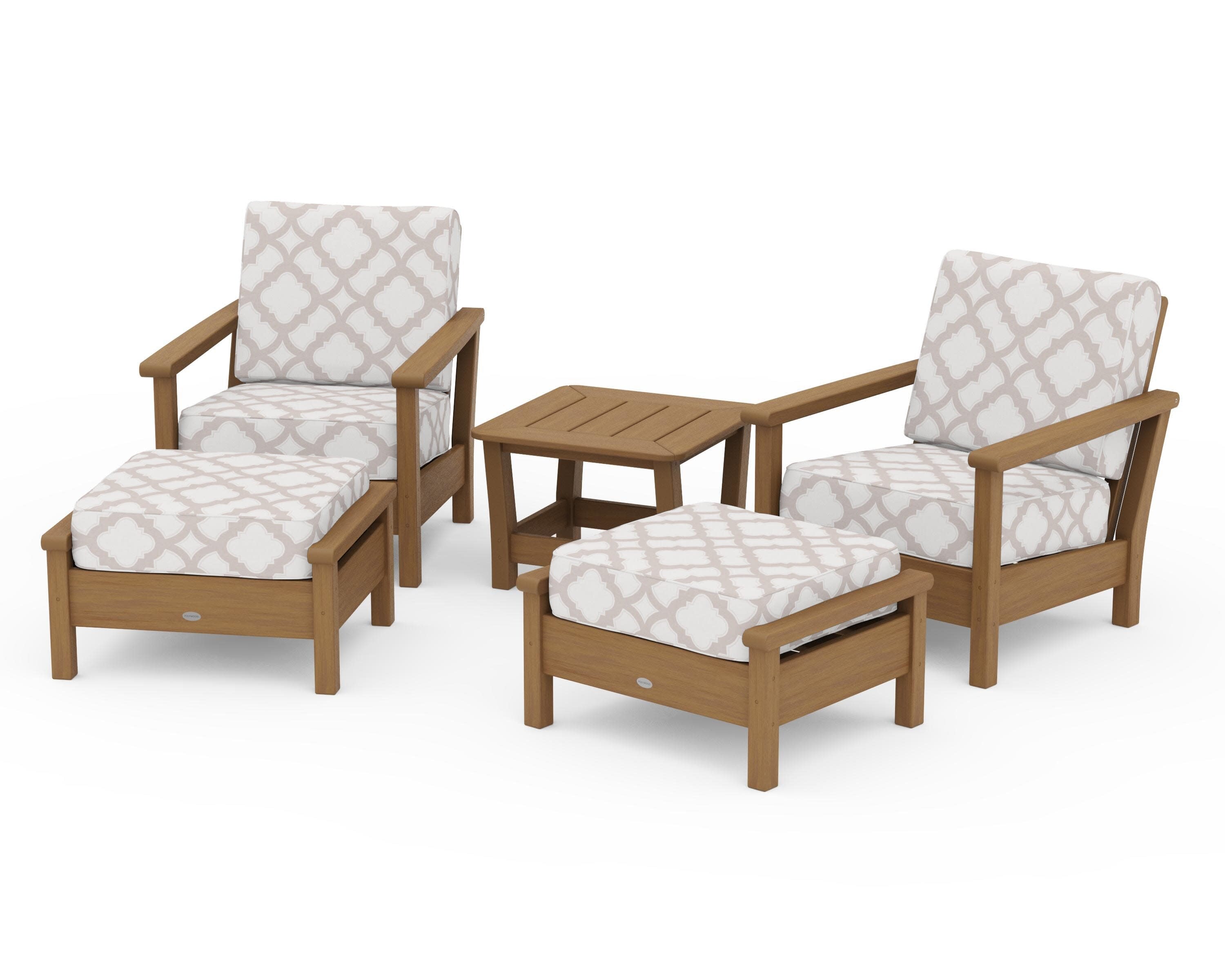 Harbour 5-Piece Deep Seating Chair Set in Natural / Trellis Dune Burlap