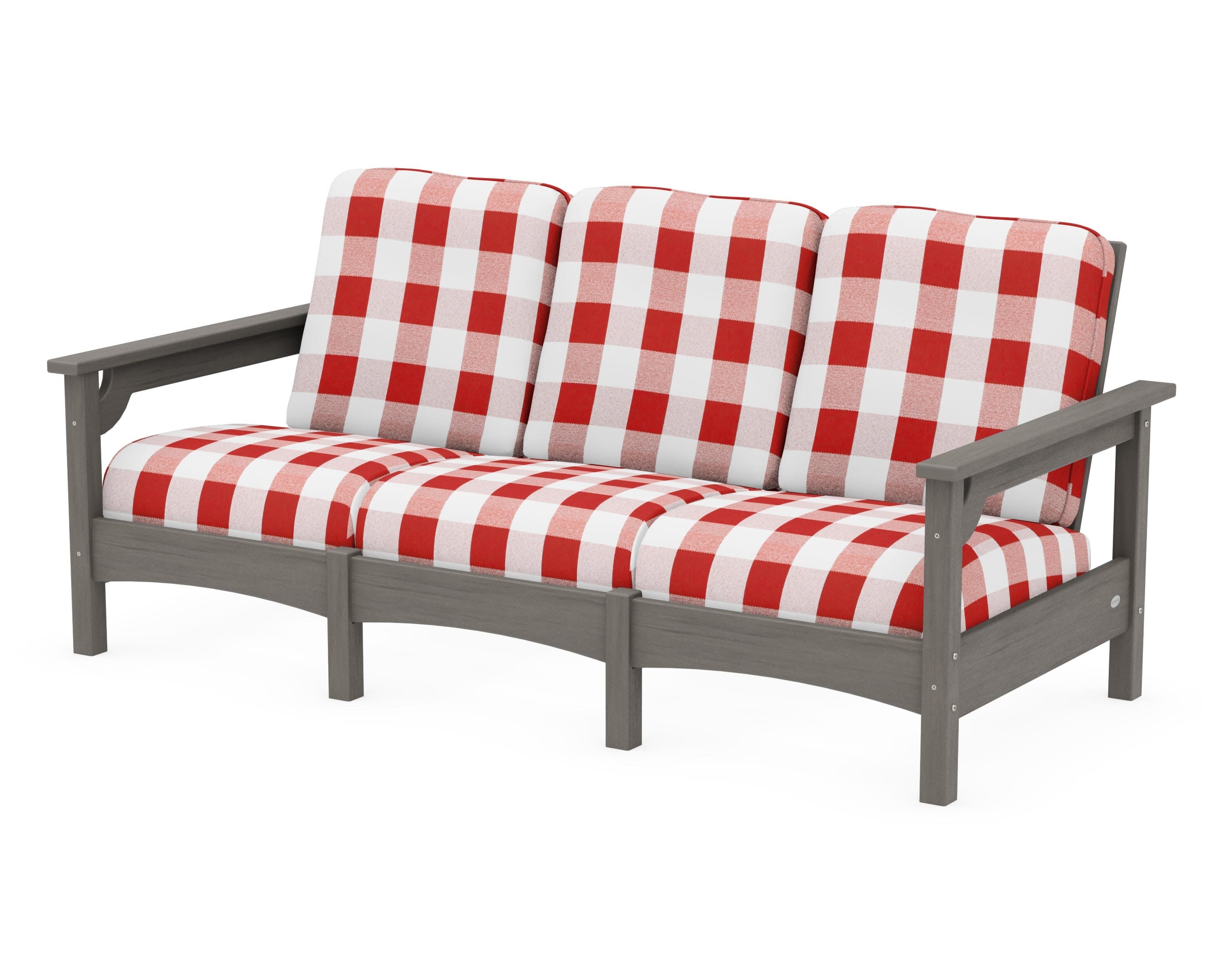 Club Sofa in Driftwood / Buffalo Plaid Crimson