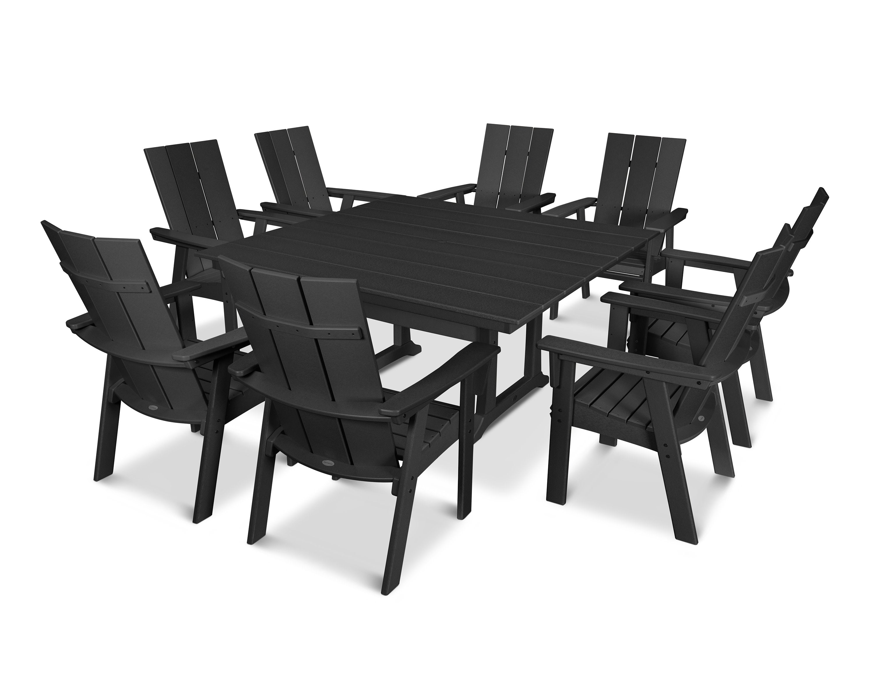 Modern Curveback Adirondack 9-Piece Farmhouse Trestle Dining Set in Black