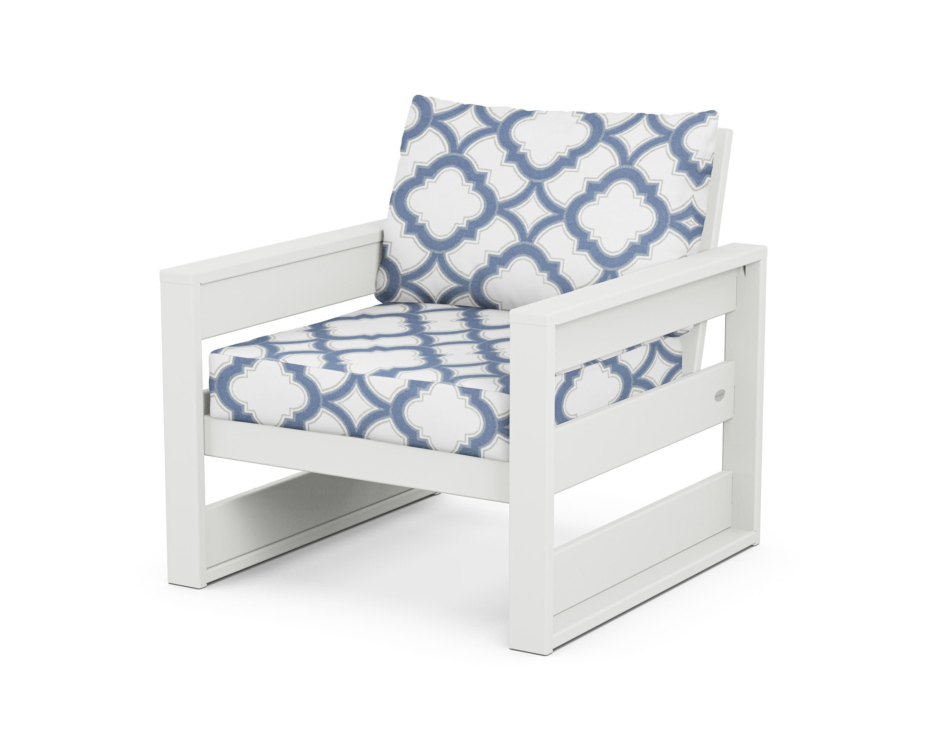 Westport Club Chair in White / Trellis Sky Blue
