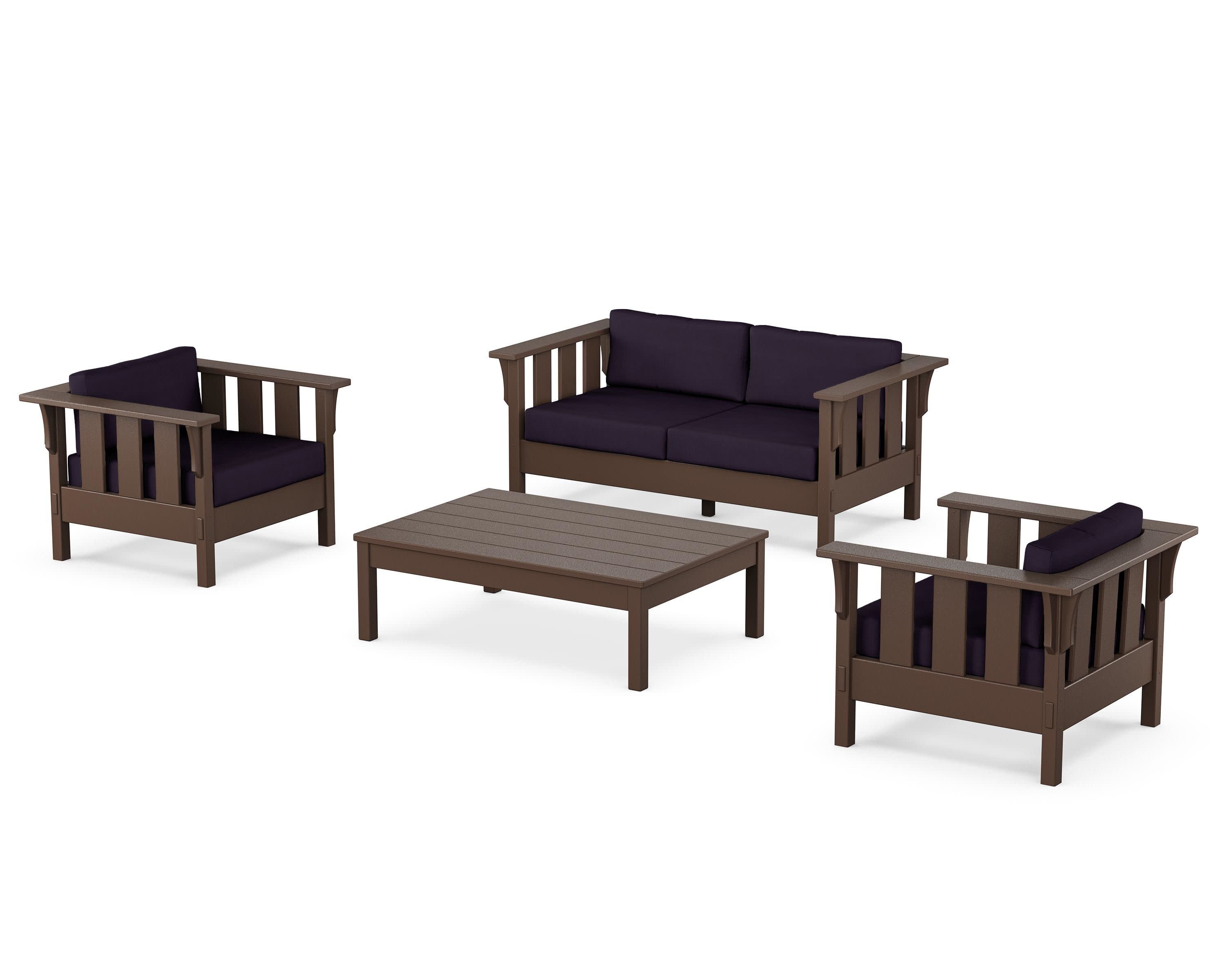 Acadia 4-Piece Deep Seating Set with Loveseat in Mahogany / Navy Linen