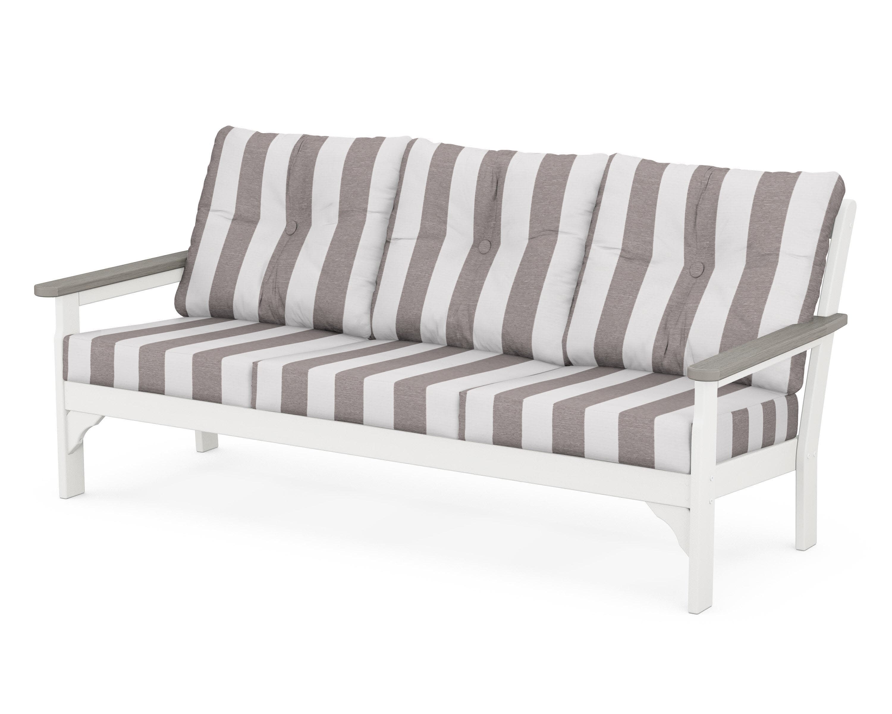Vineyard Deep Seating Sofa in White / Driftwood / Cabana Stripe Grey Mist