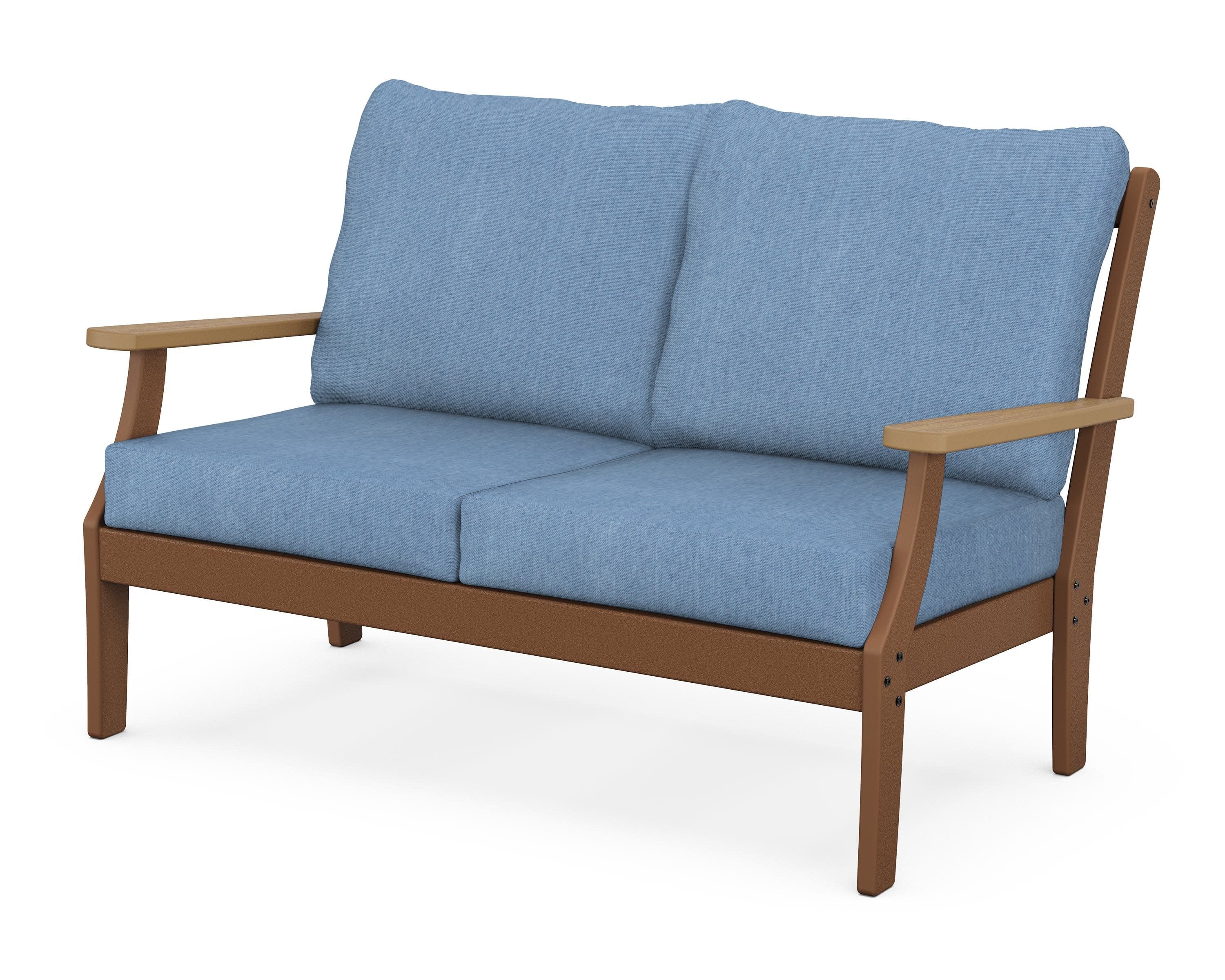 Braxton Deep Seating Loveseat in Teak / Natural / Sky Blue