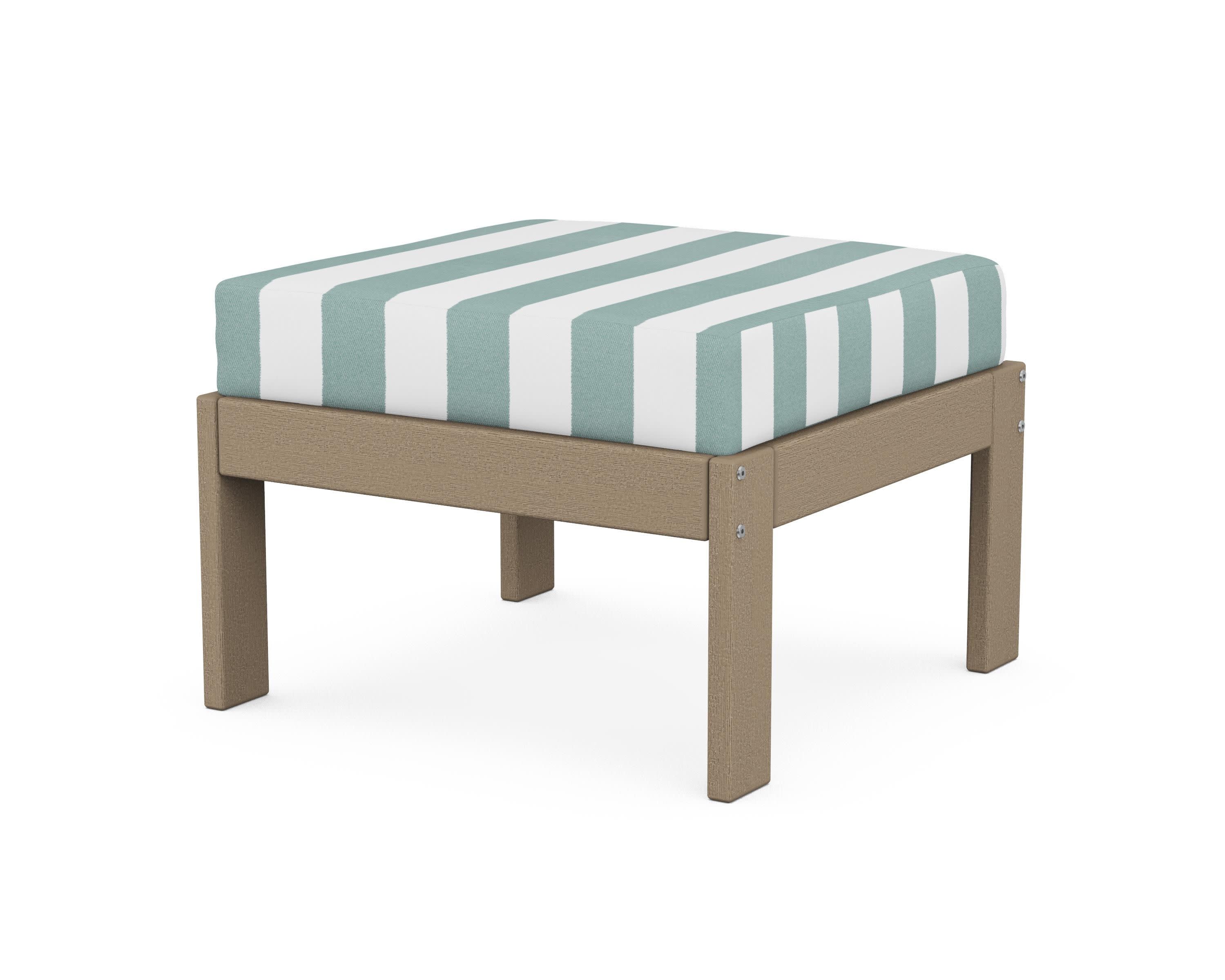 Vineyard Modular Ottoman in Vintage Sahara / Cabana Stripe Glacier Spa