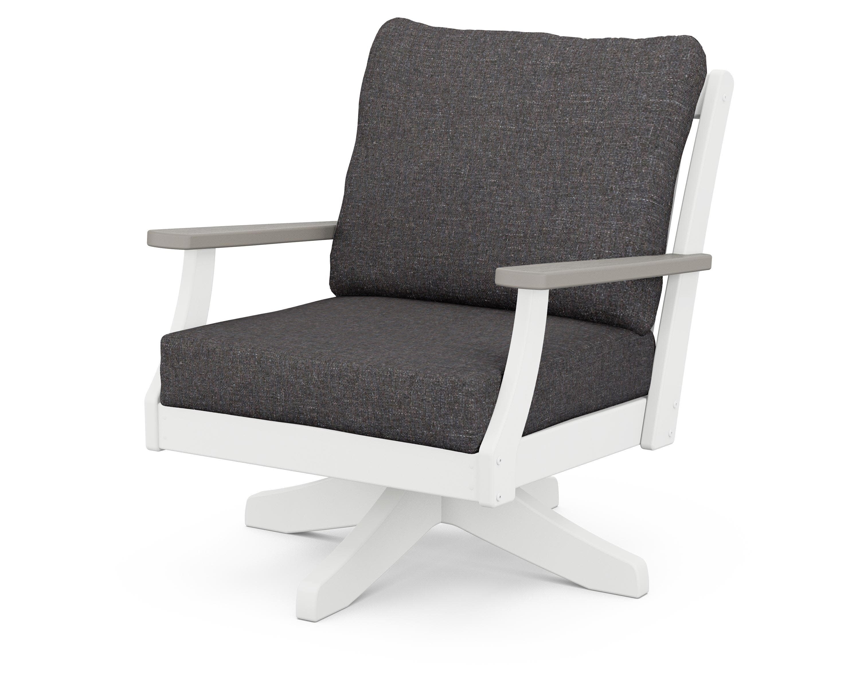 Braxton Deep Seating Swivel Chair in White / Driftwood / Ash Charcoal