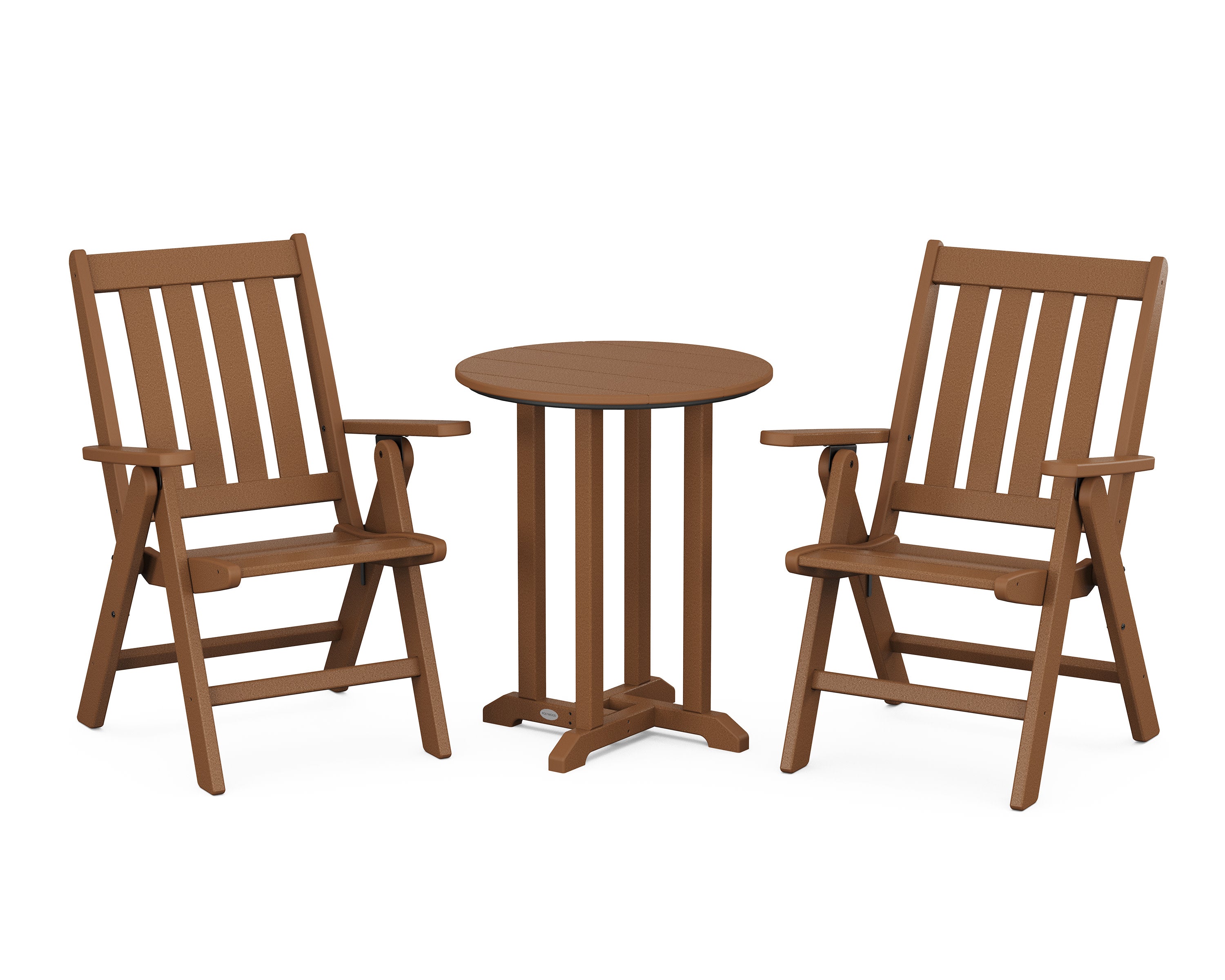 Vineyard Folding Chair 3-Piece Round Bistro Dining Set in Teak