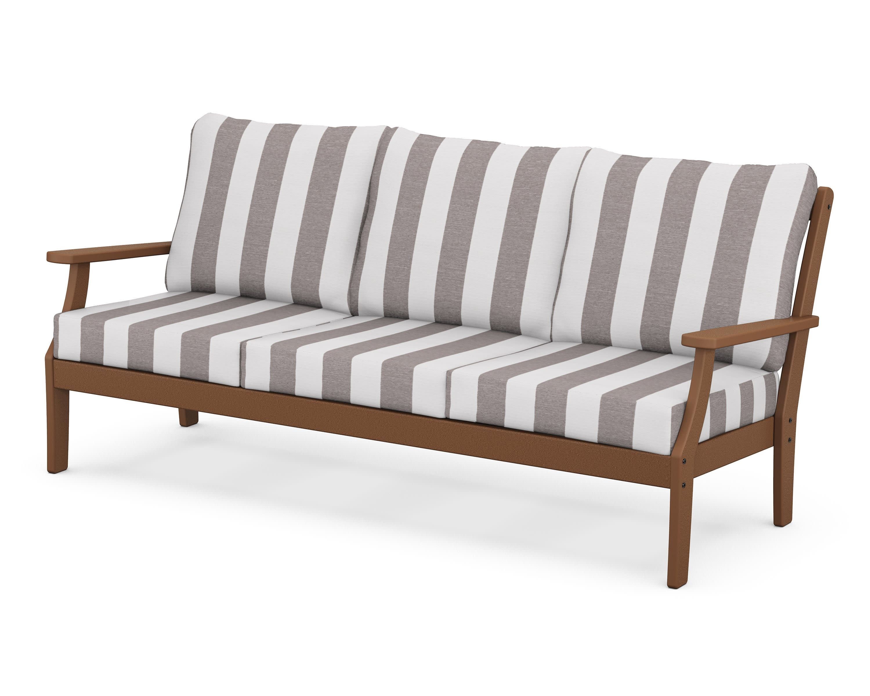 Braxton Deep Seating Sofa in Teak / Cabana Stripe Grey Mist