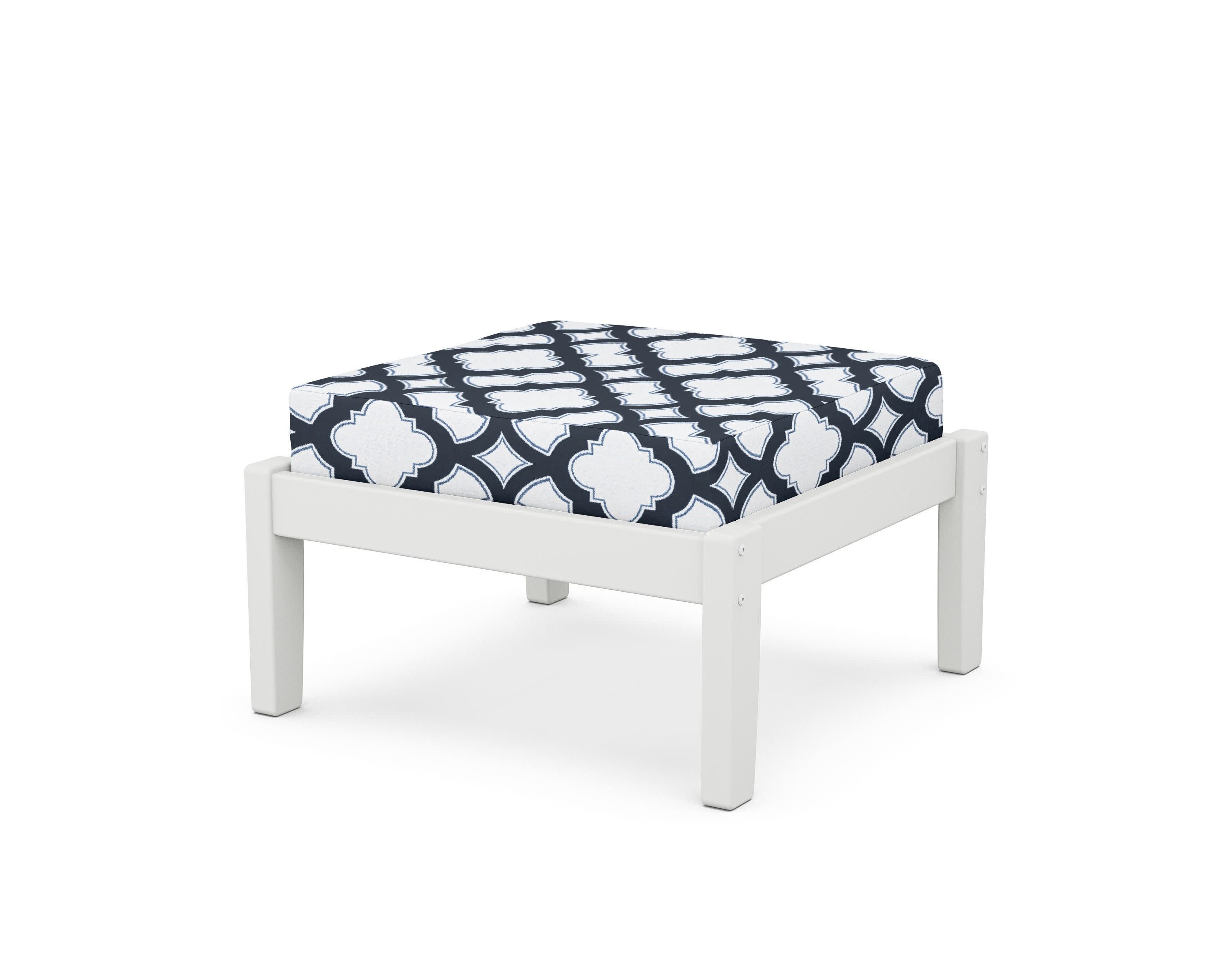 Deep Seating Ottoman in White / Trellis Marine Indigo