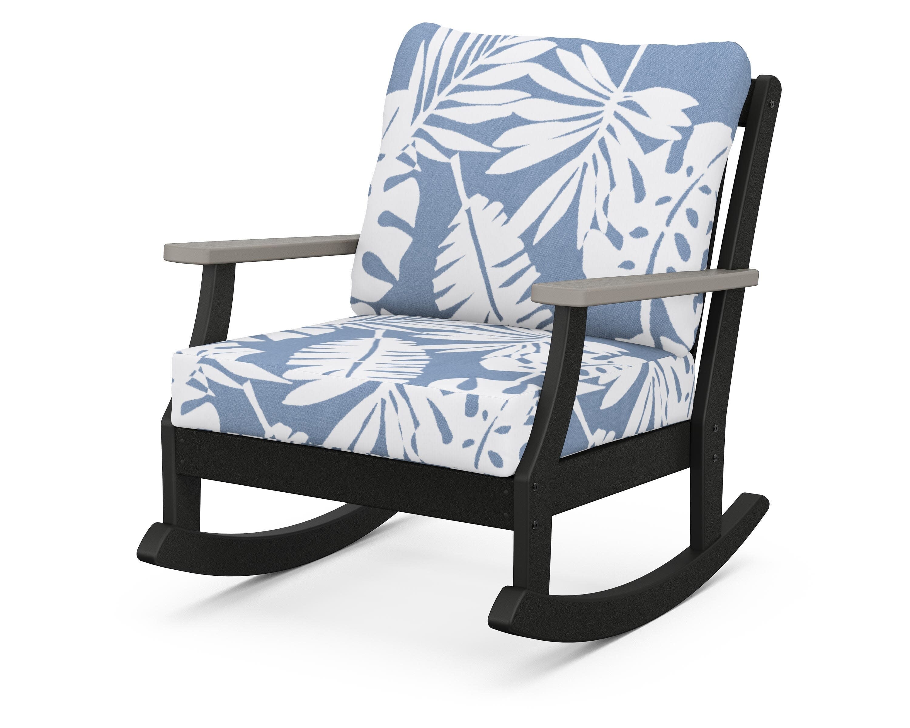 Braxton Deep Seating Rocking Chair in Black / Driftwood / Leaf Sky Blue
