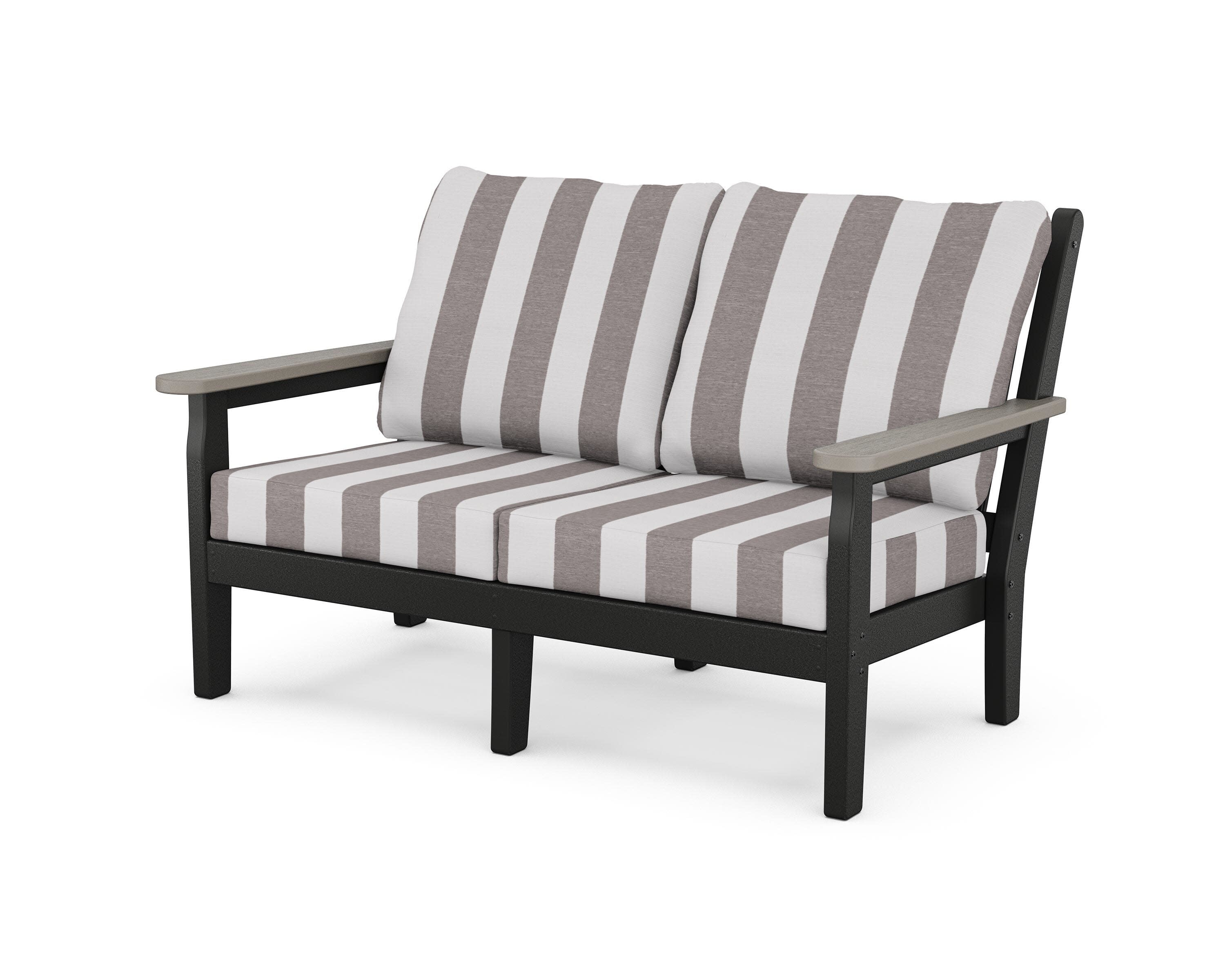 Chippendale Deep Seating Loveseat in Black / Driftwood / Cabana Stripe Grey Mist