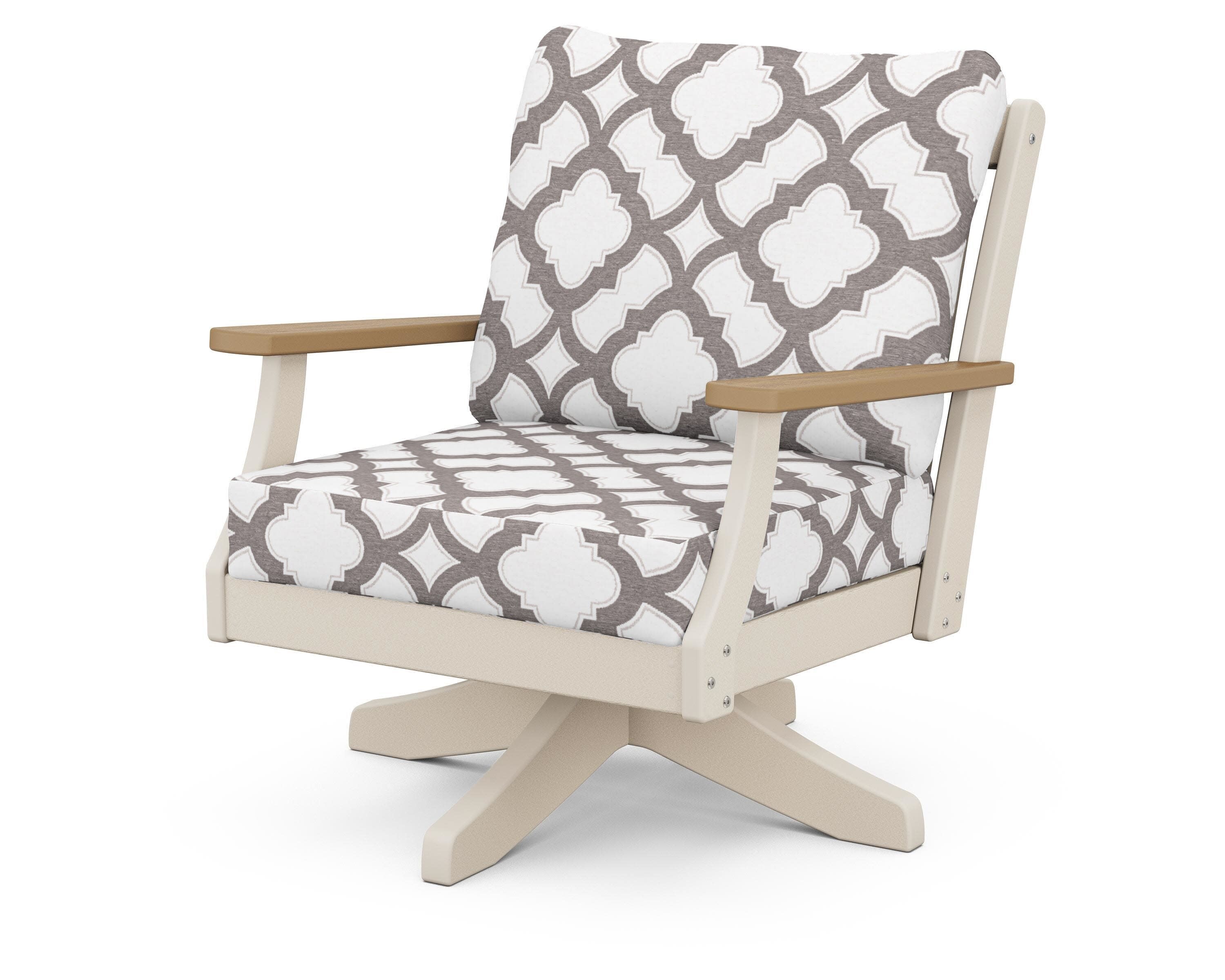 Braxton Deep Seating Swivel Chair in Sand / Natural / Trellis Grey Mist
