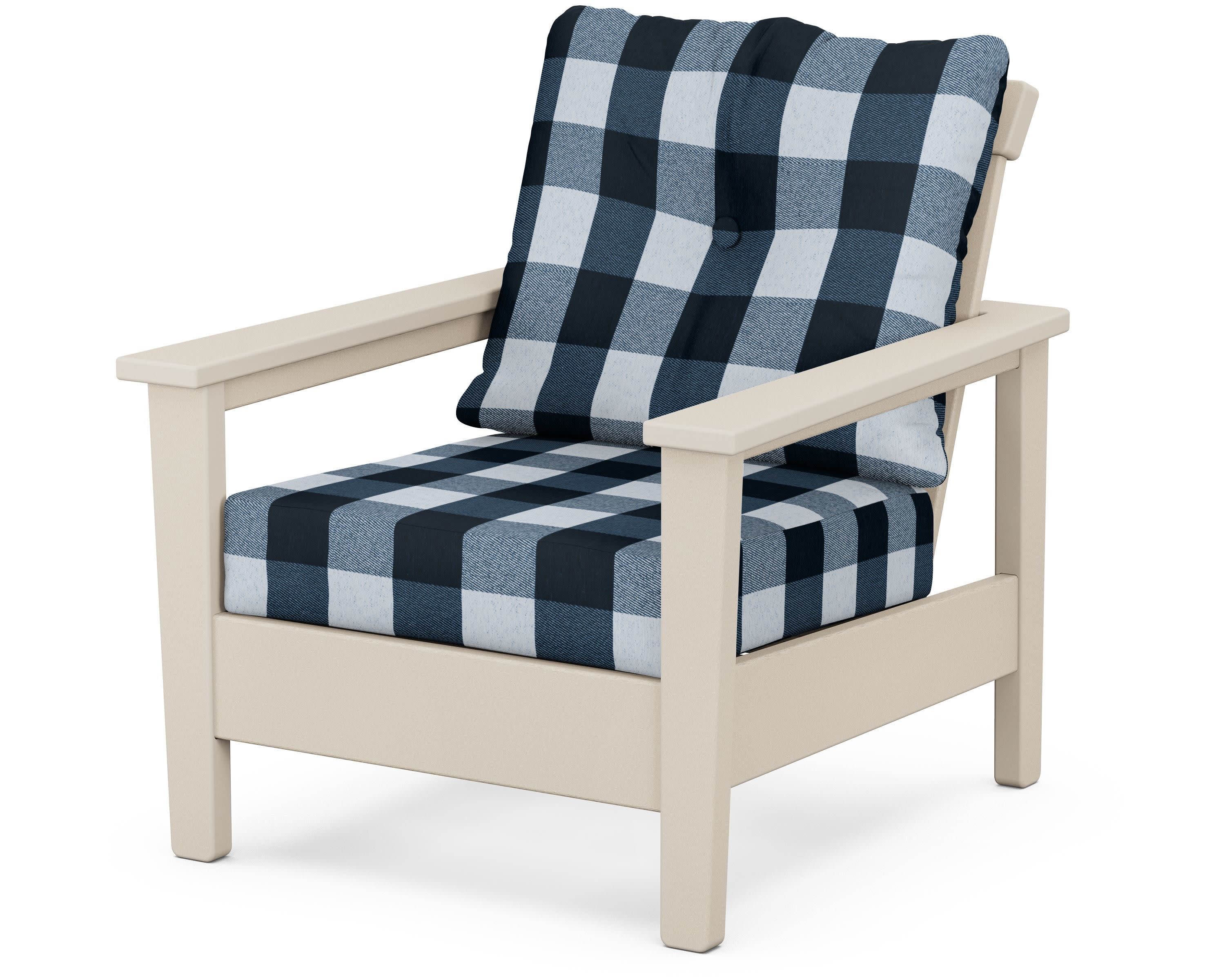Prescott Deep Seating Chair in Sand / Buffalo Plaid Marine Indigo