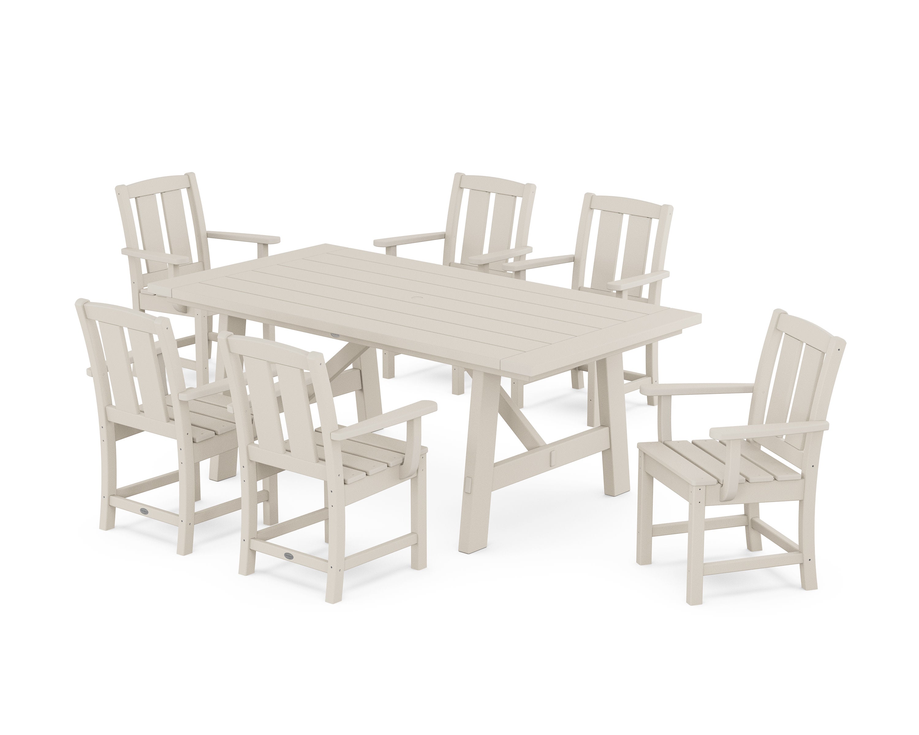 Mission Arm Chair 7-Piece Rustic Farmhouse Dining Set in Sand