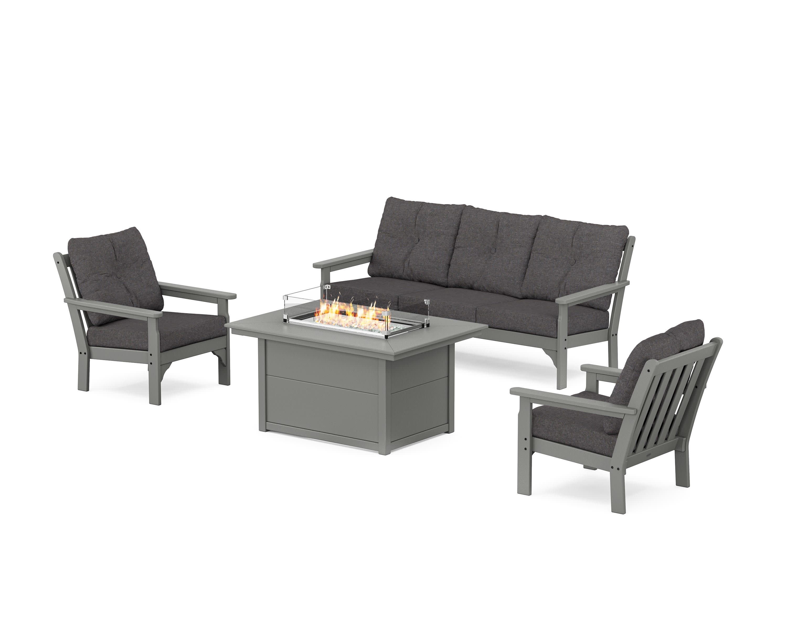 Vineyard Deep Seating Fire Pit Table Set in Slate Grey / Ash Charcoal