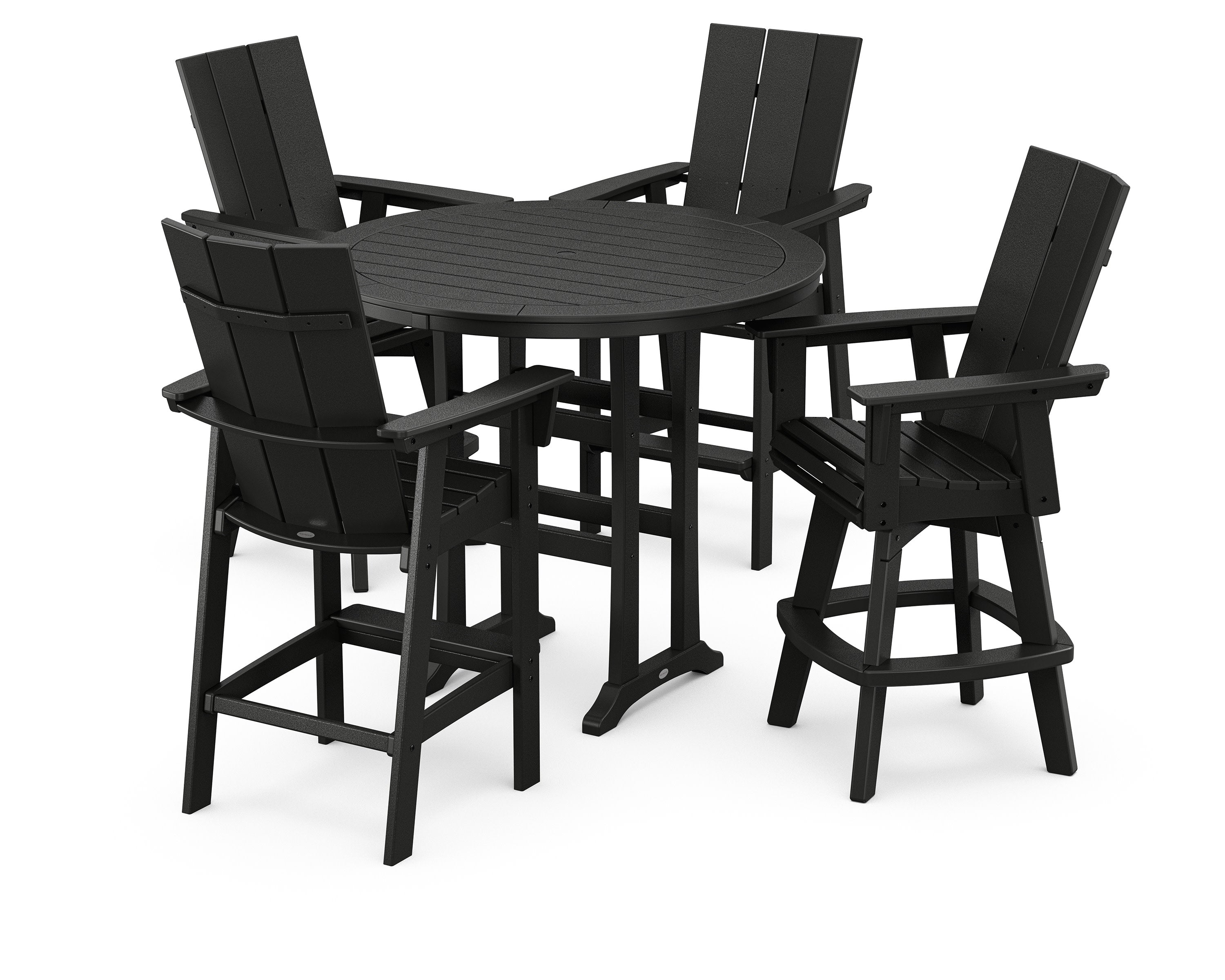 Modern Adirondack 5-Piece Nautical Trestle Round Bar Set with Swivels in Black