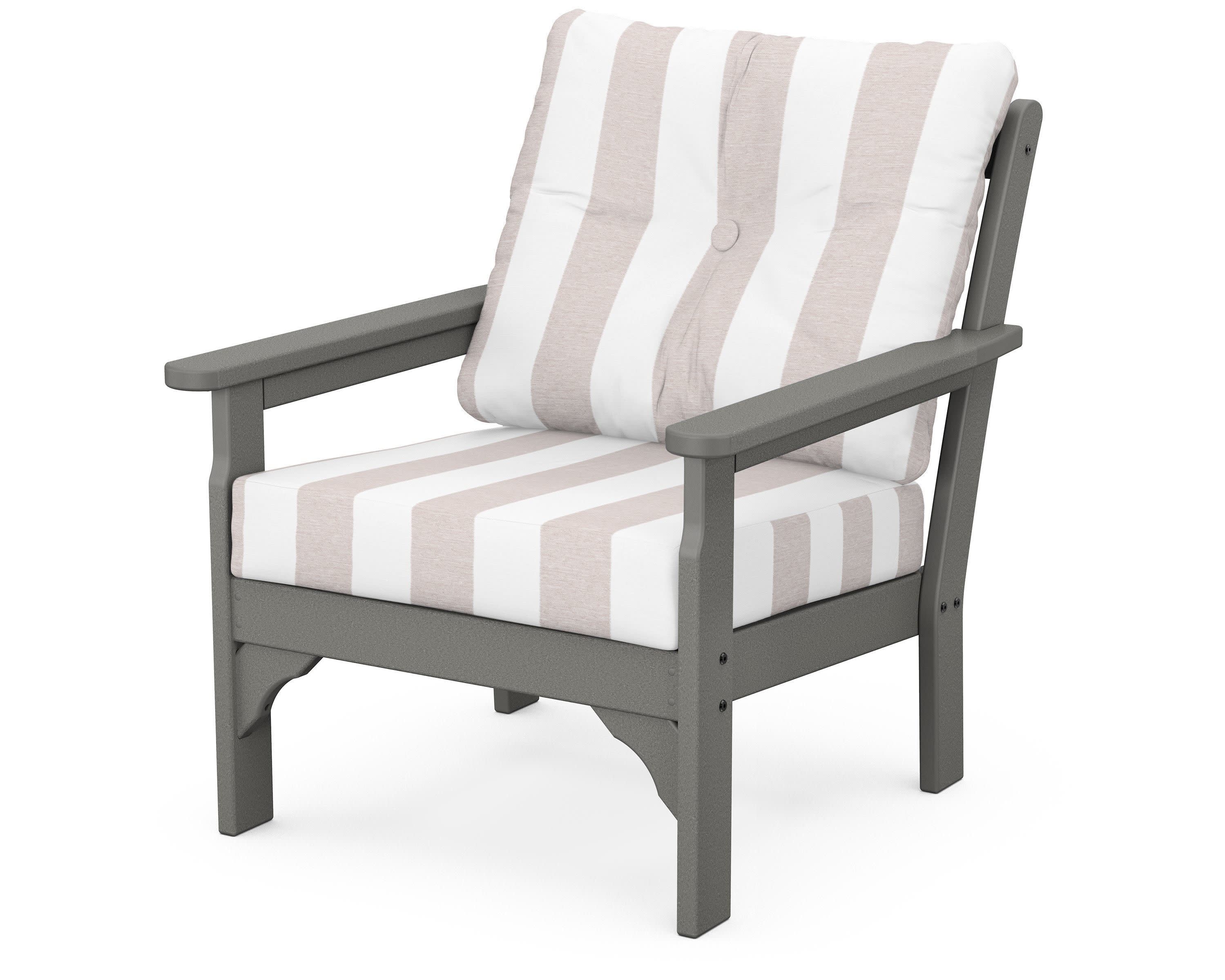 Vineyard Deep Seating Chair in Slate Grey / Cabana Stripe Dune Burlap