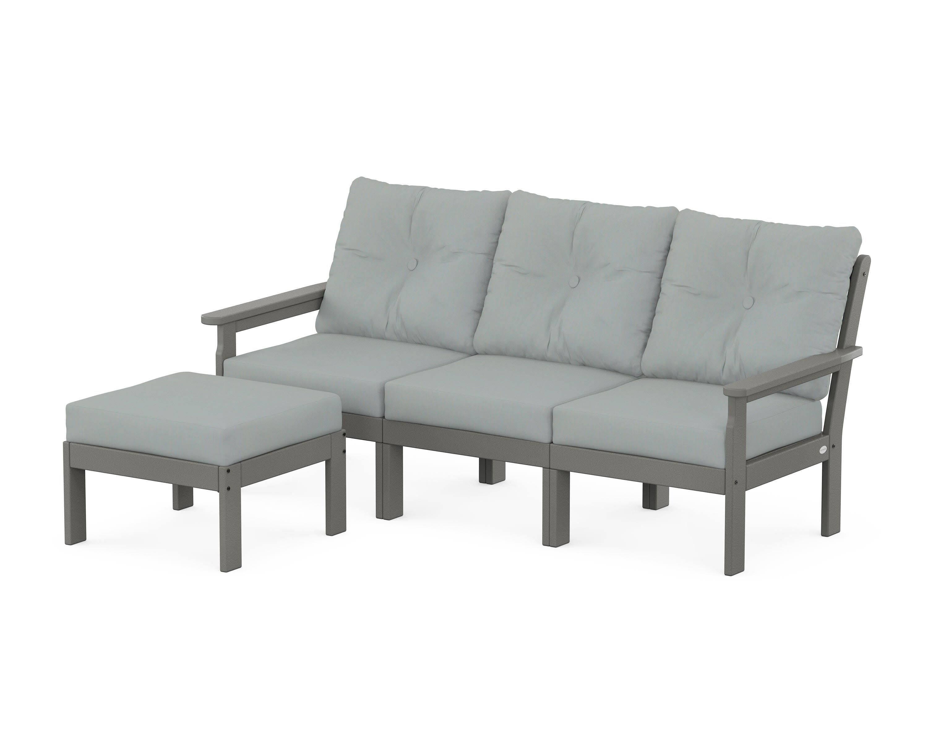 Vineyard 4-Piece Sectional with Ottoman in Slate Grey / Spa